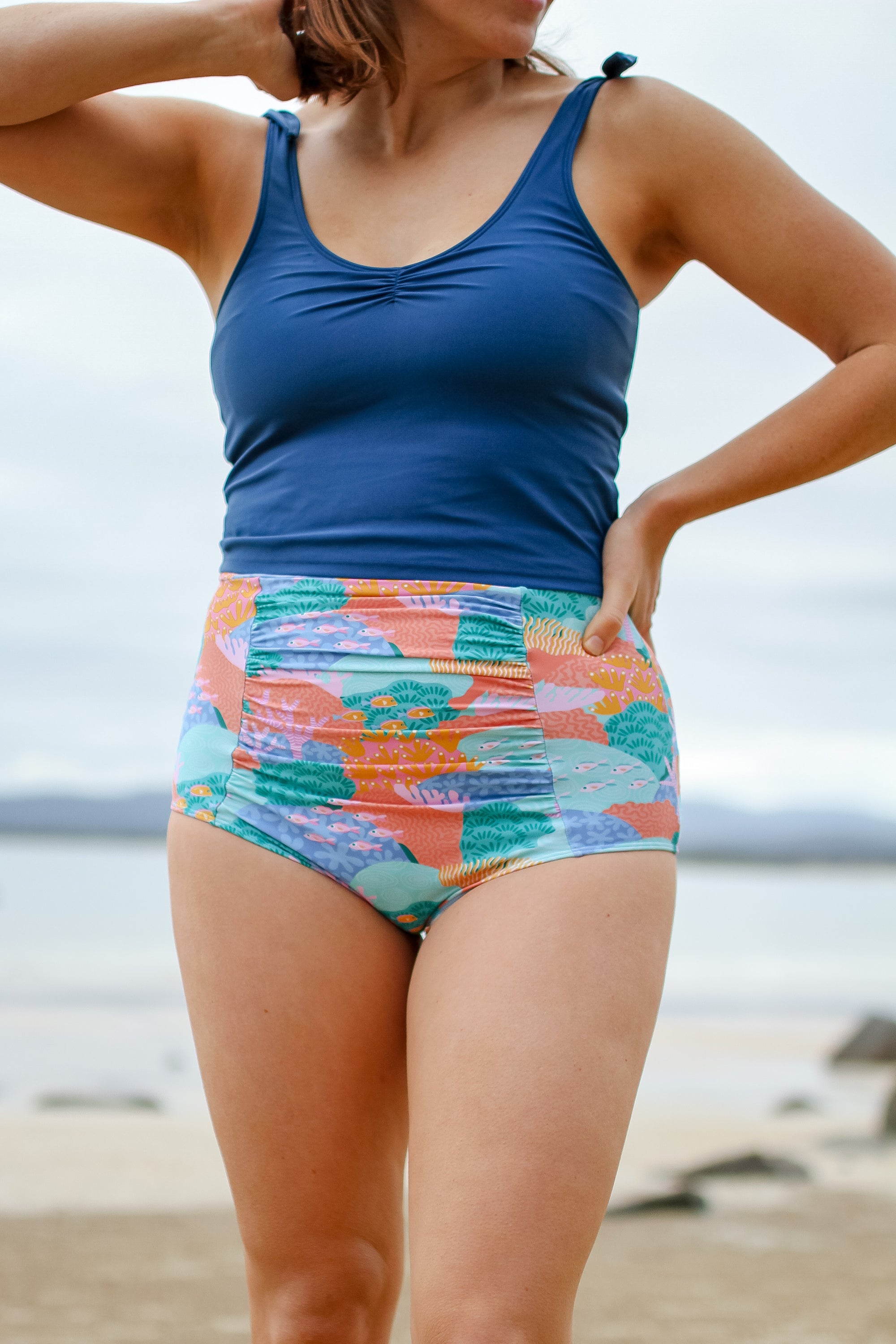 Last Pieces - Ruched High Waisted Bottoms Great Barrier Reef