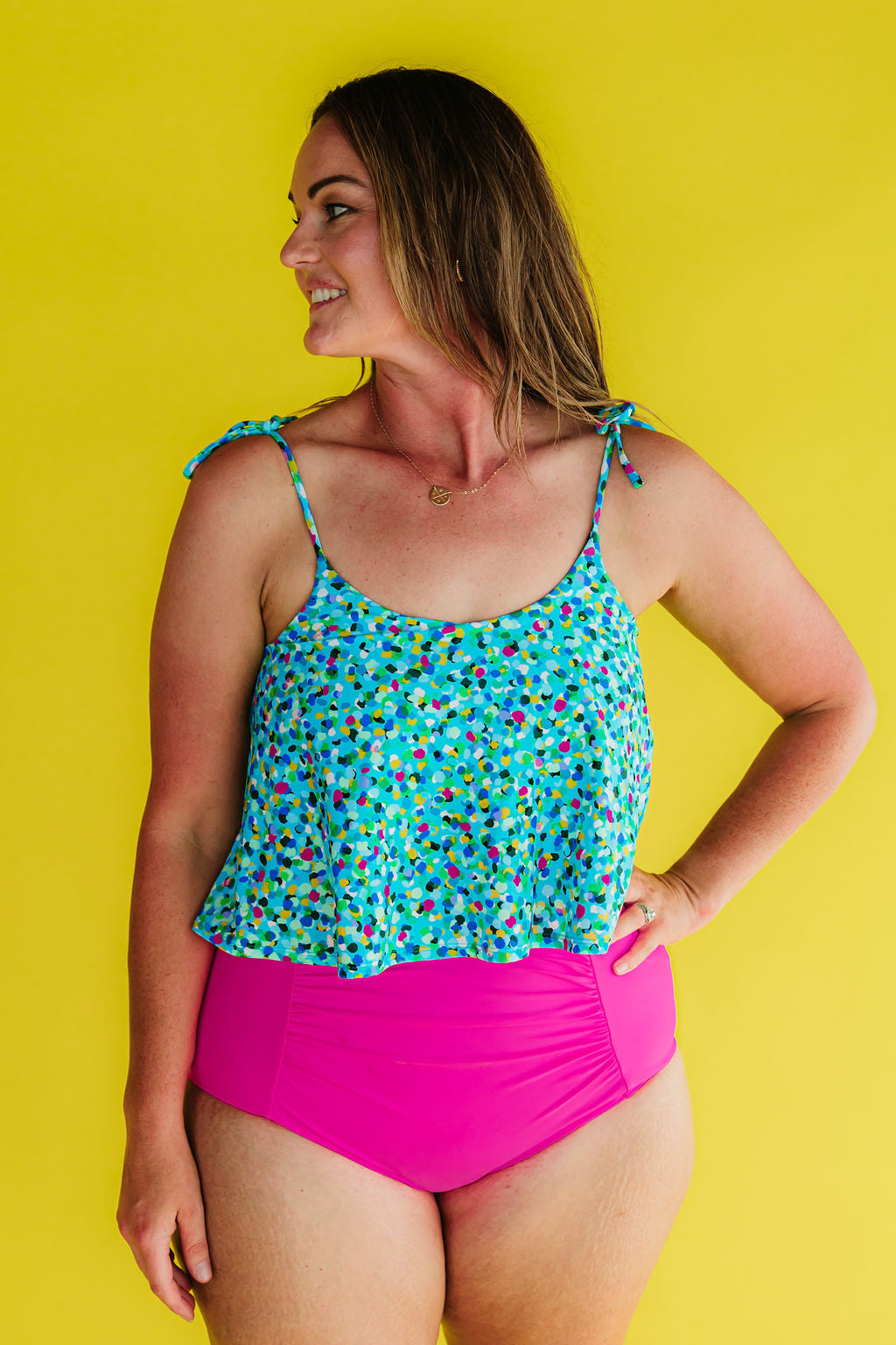 Ruched High Waisted Bottoms Flamingo