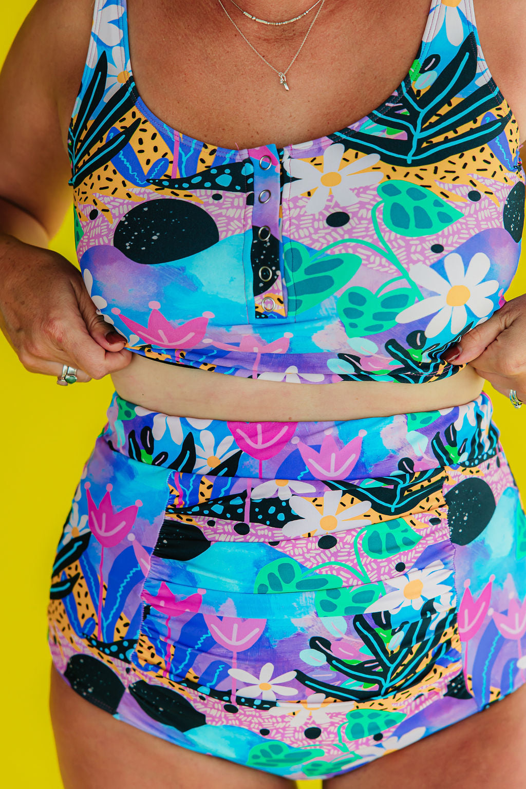 Ruched High Waisted Bottoms Fantasy Garden