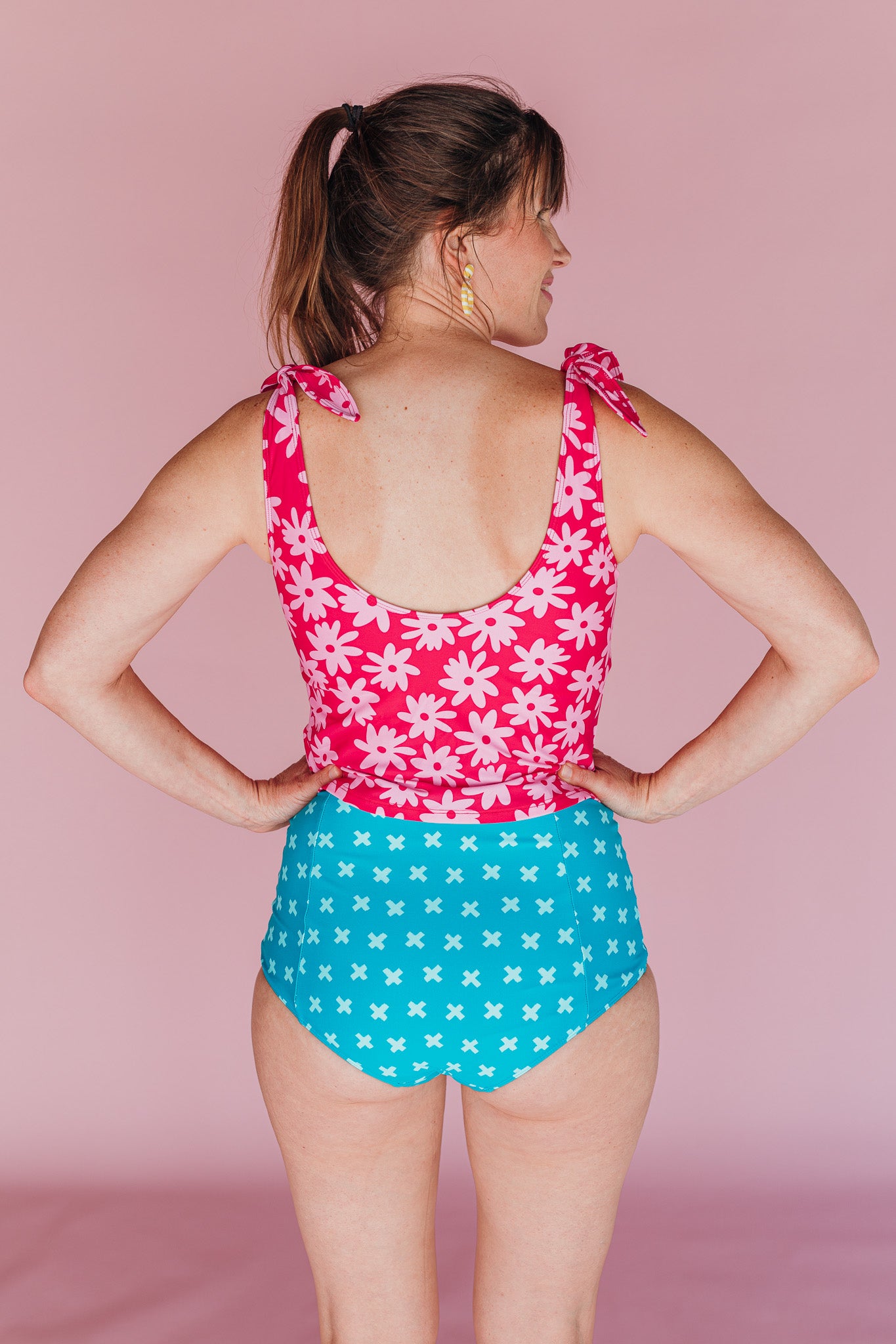 Last Pieces - High Waisted Bottoms Teal Crosses