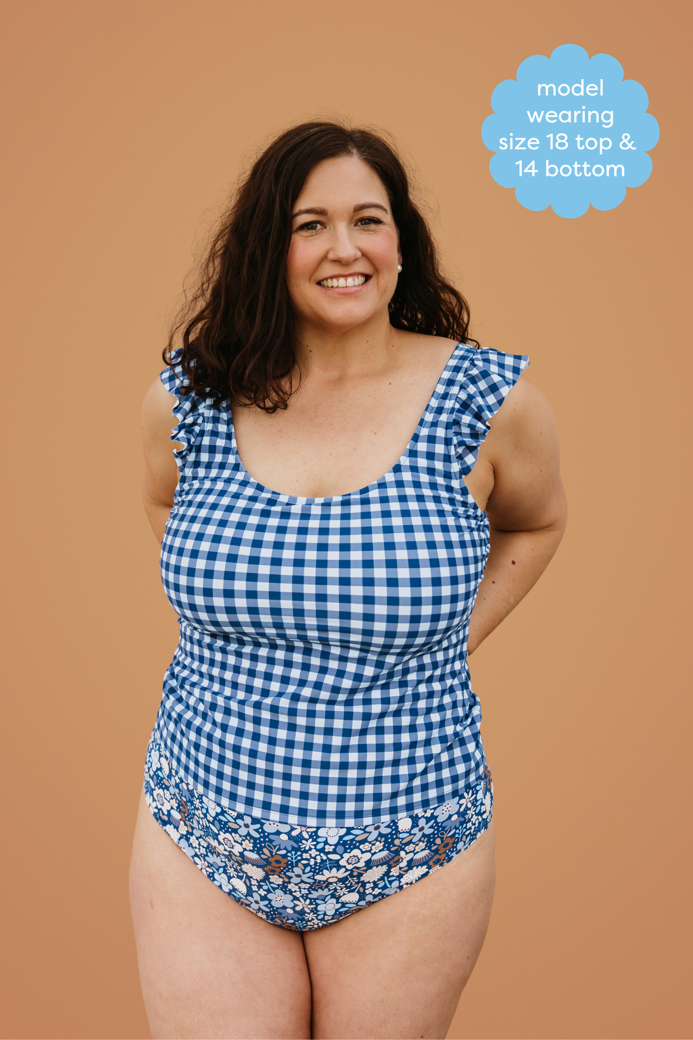 PRE-ORDER: Frill Shoulder Tank Blueberry Check