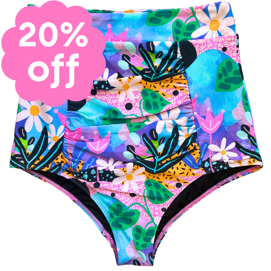 Ruched High Waisted Bottoms Fantasy Garden