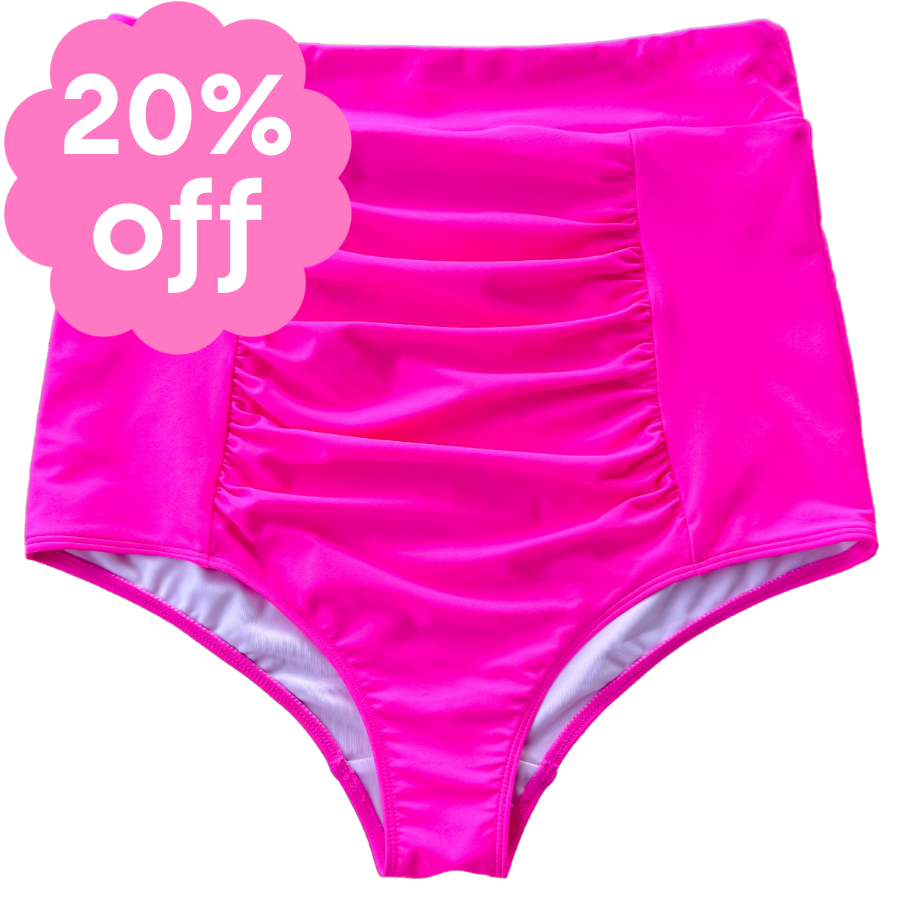 Ruched High Waisted Bottoms Flamingo