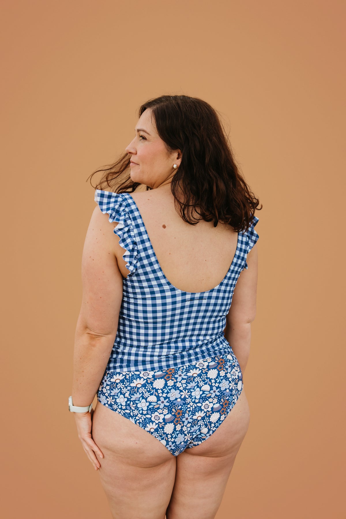 PRE-ORDER: Frill Shoulder Tank Blueberry Check