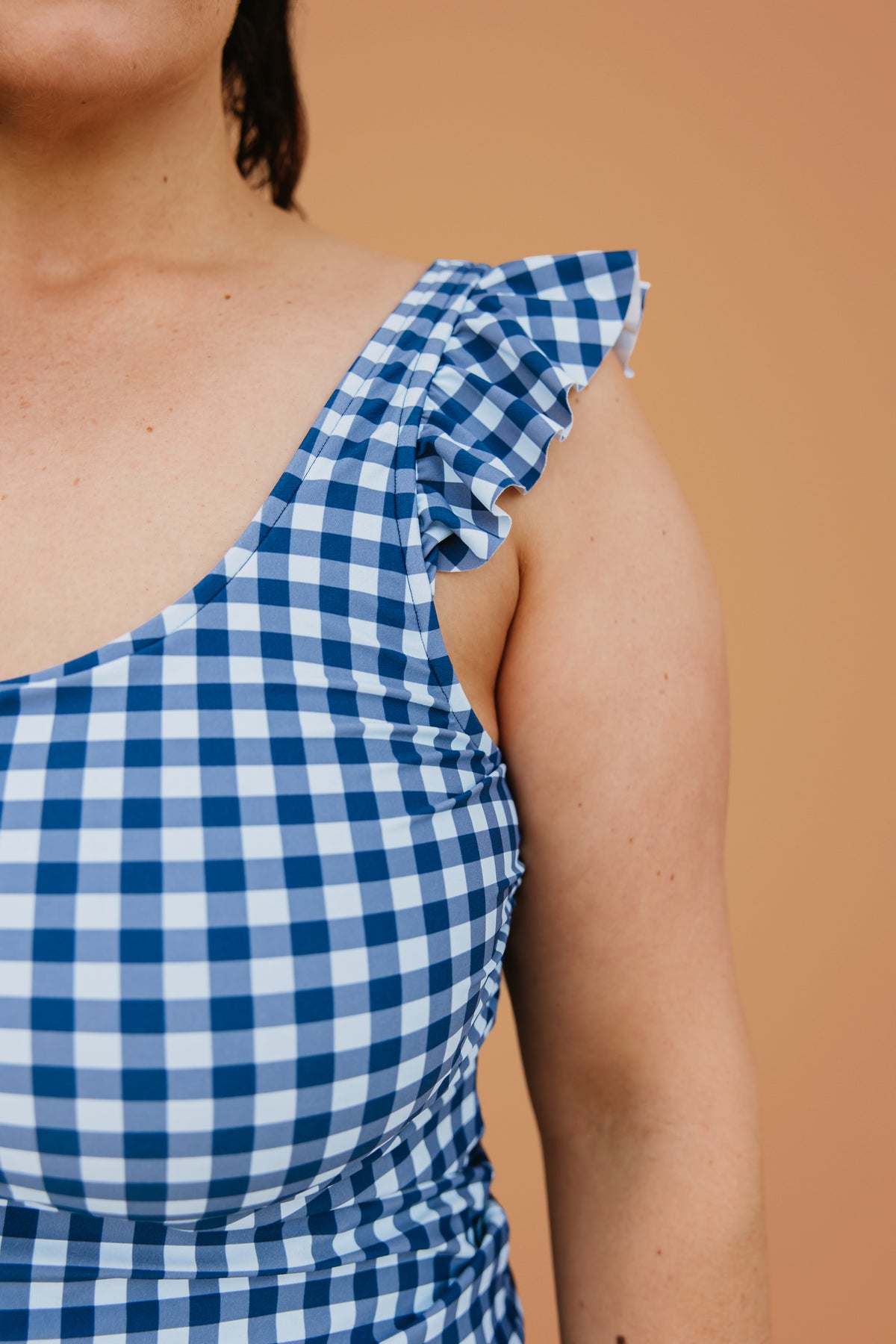 PRE-ORDER: Frill Shoulder Tank Blueberry Check