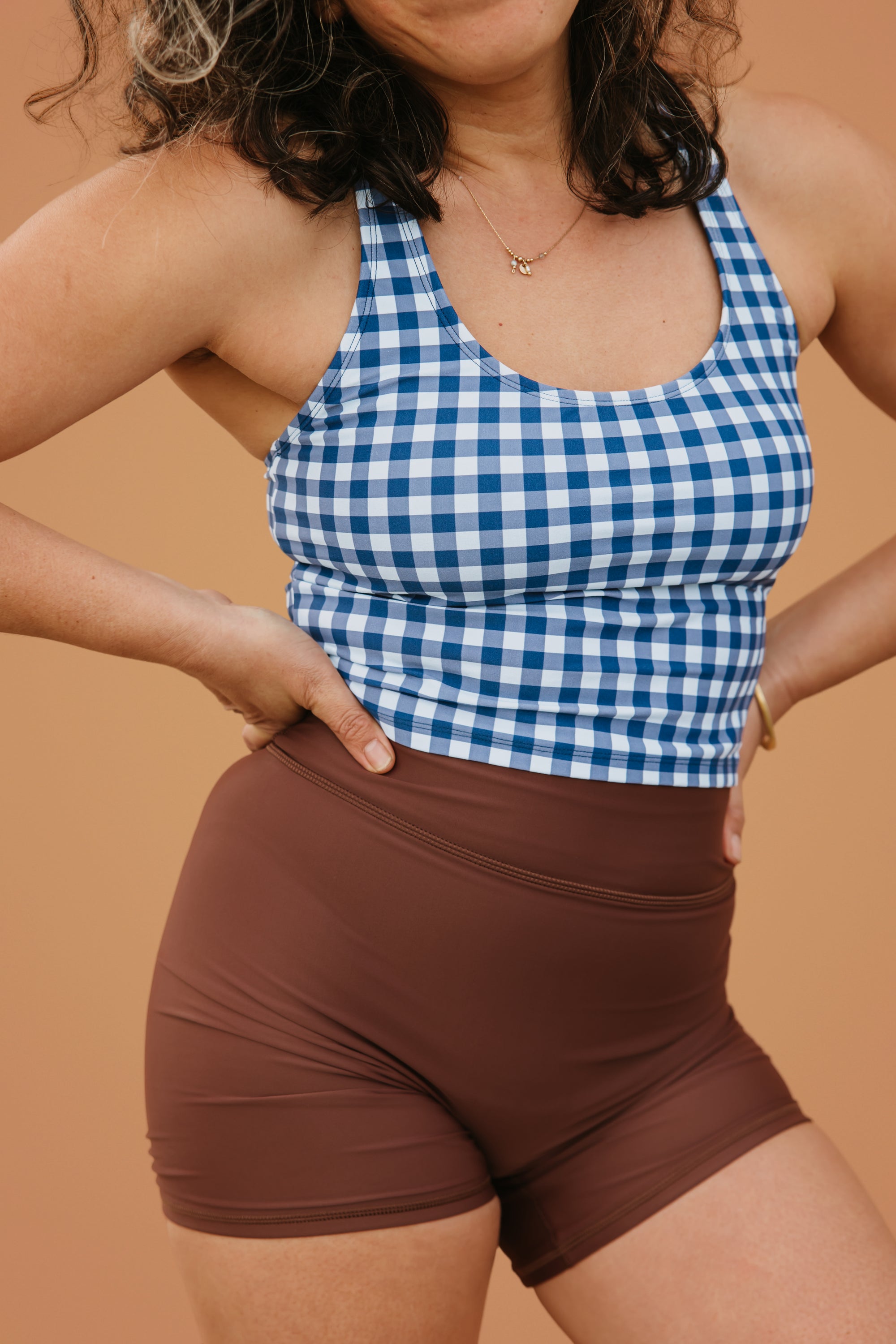 PRE-ORDER: Racer Back Top Blueberry Check
