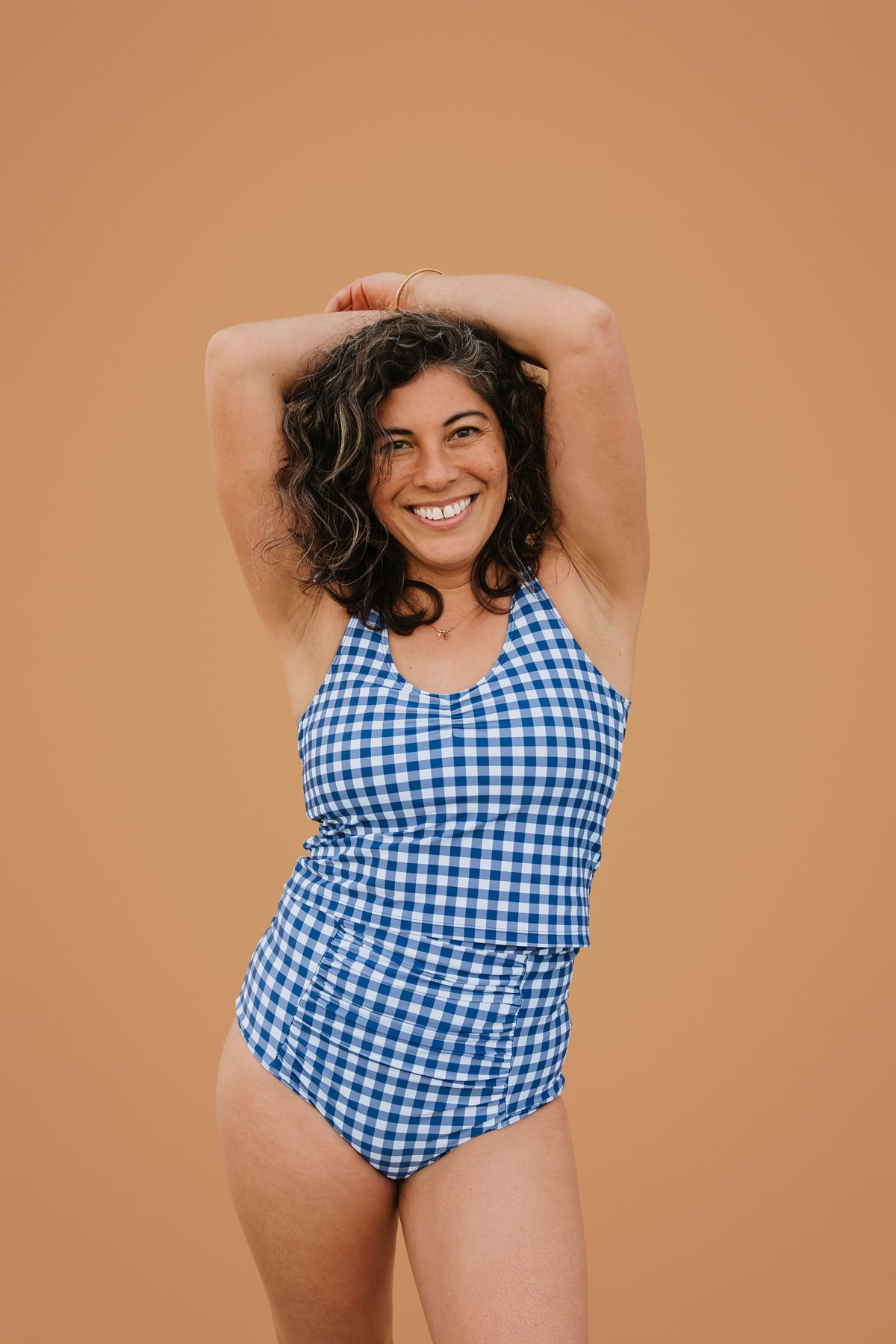 PRE-ORDER: Ruched High Waisted Bottoms Blueberry Check