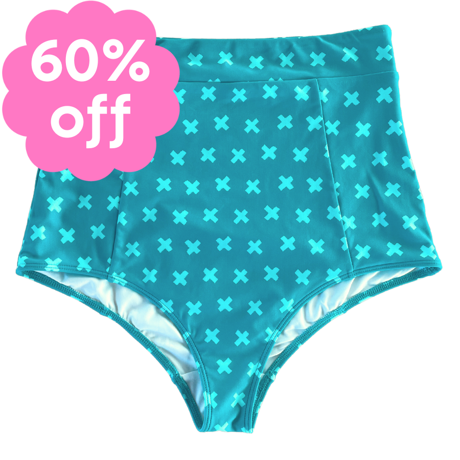 Last Pieces - High Waisted Bottoms Teal Crosses