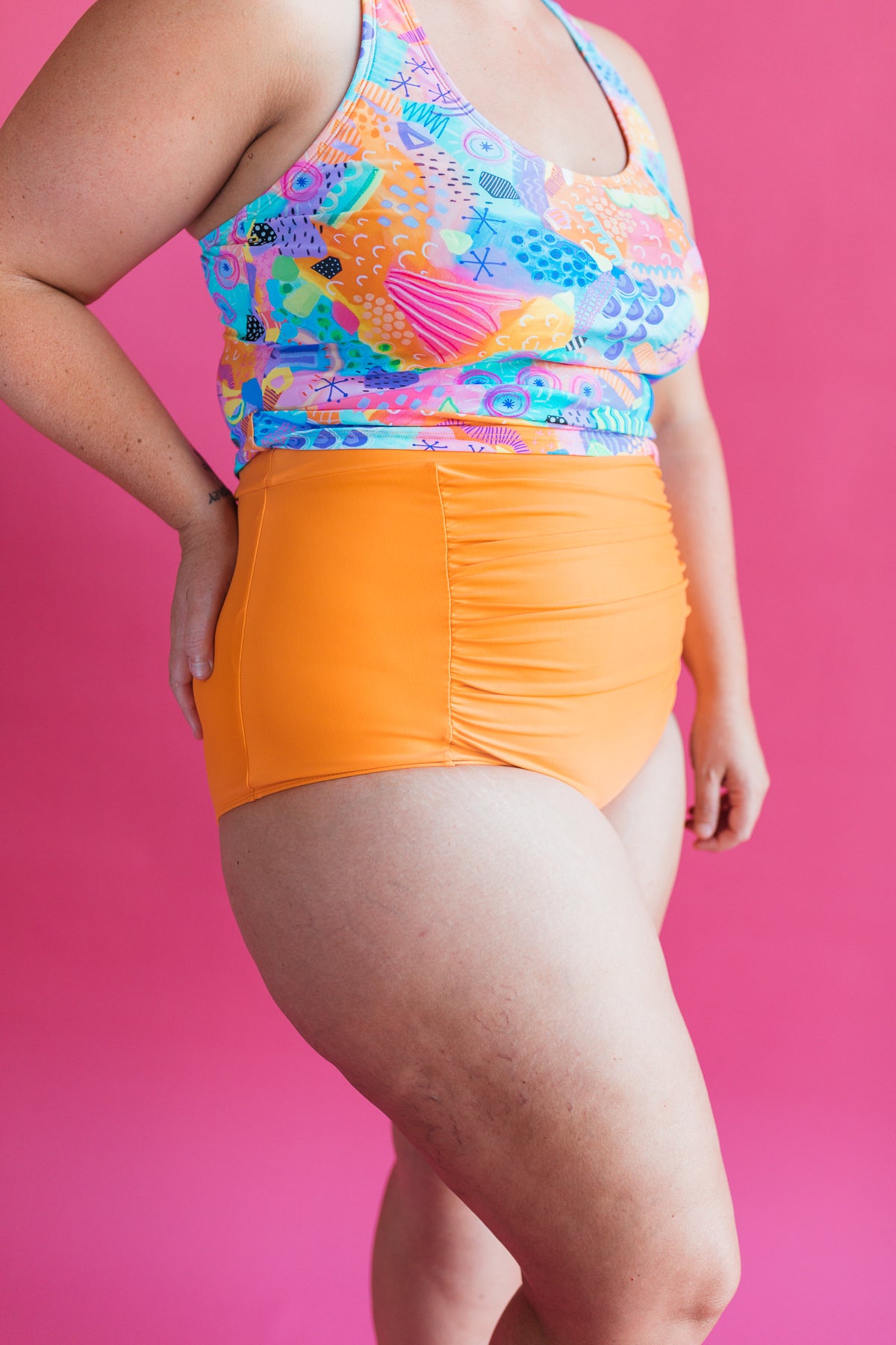 Ruched High Waisted Bottoms Apricot Crush