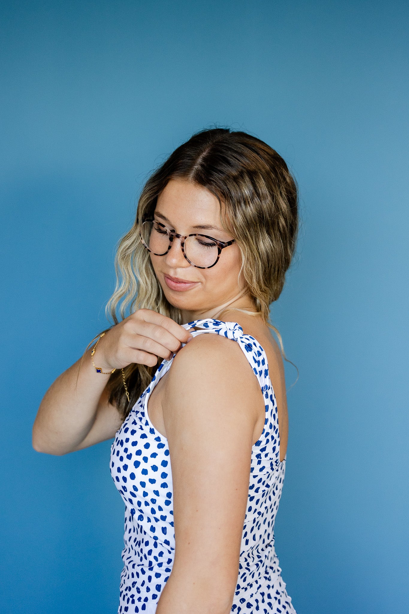 Shoulder Tie Top Scribble Dots