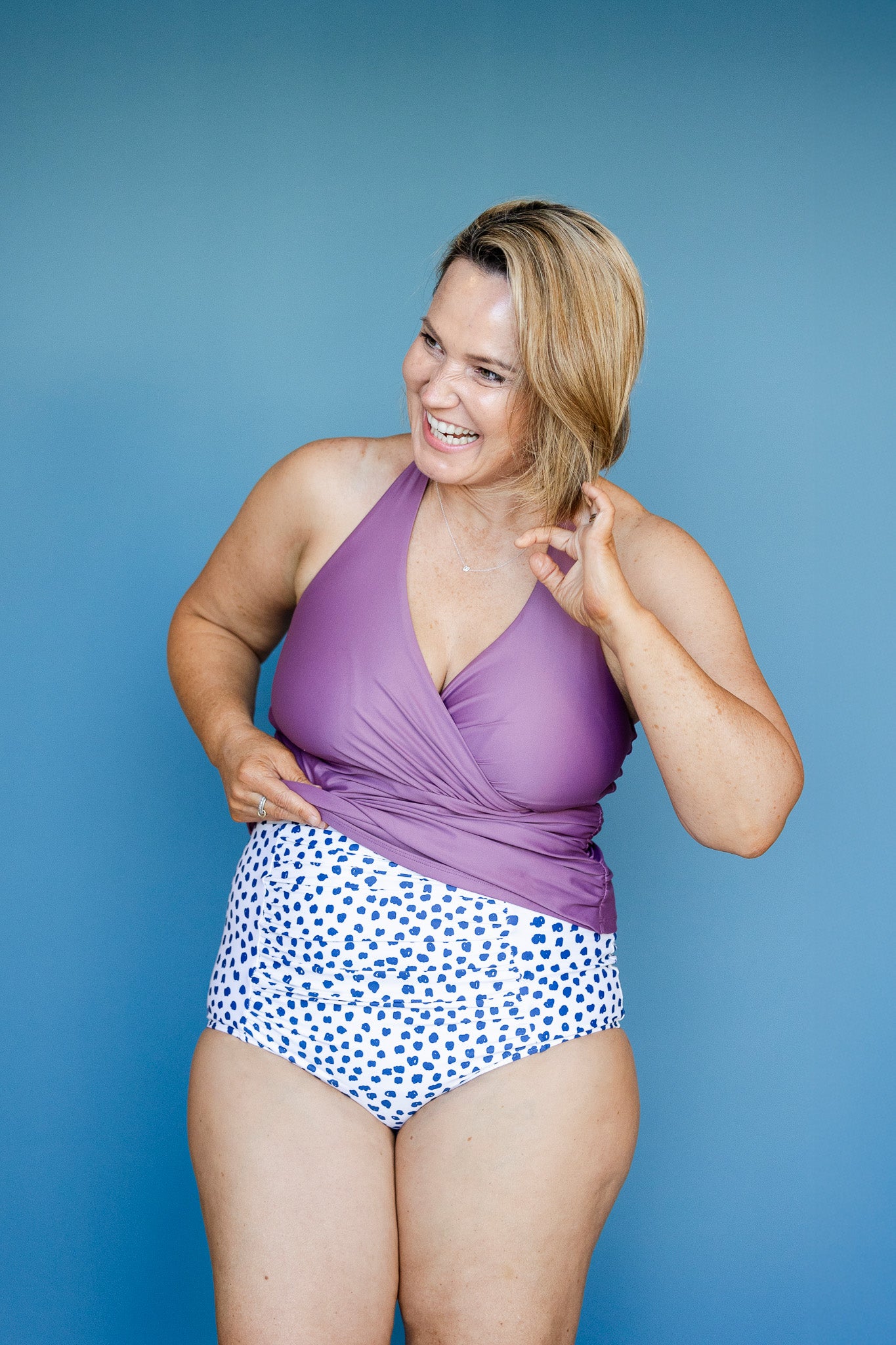 Ruched High Waisted Bottoms Scribble Dots