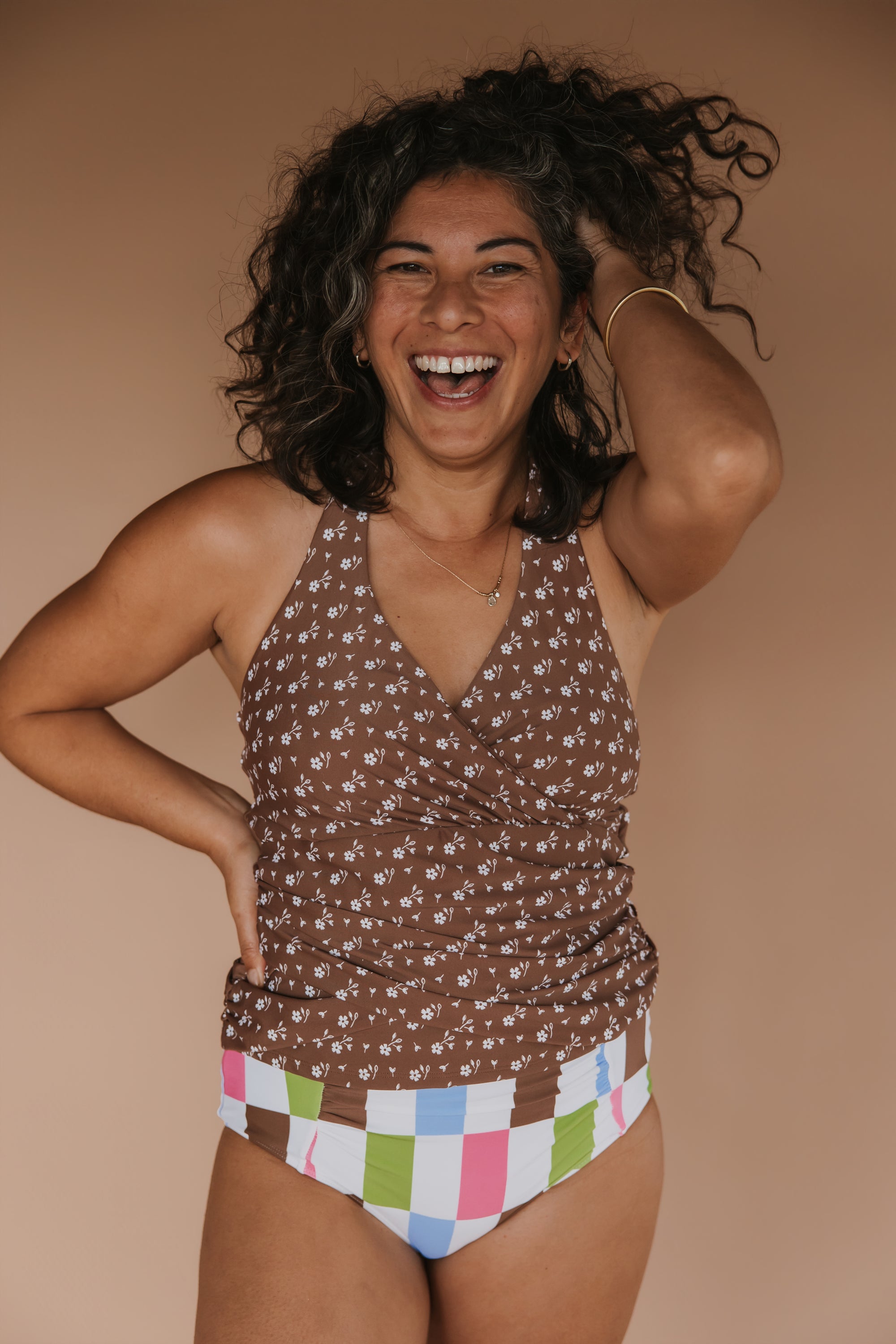 Ruched High Waisted Bottoms Vintage Patch