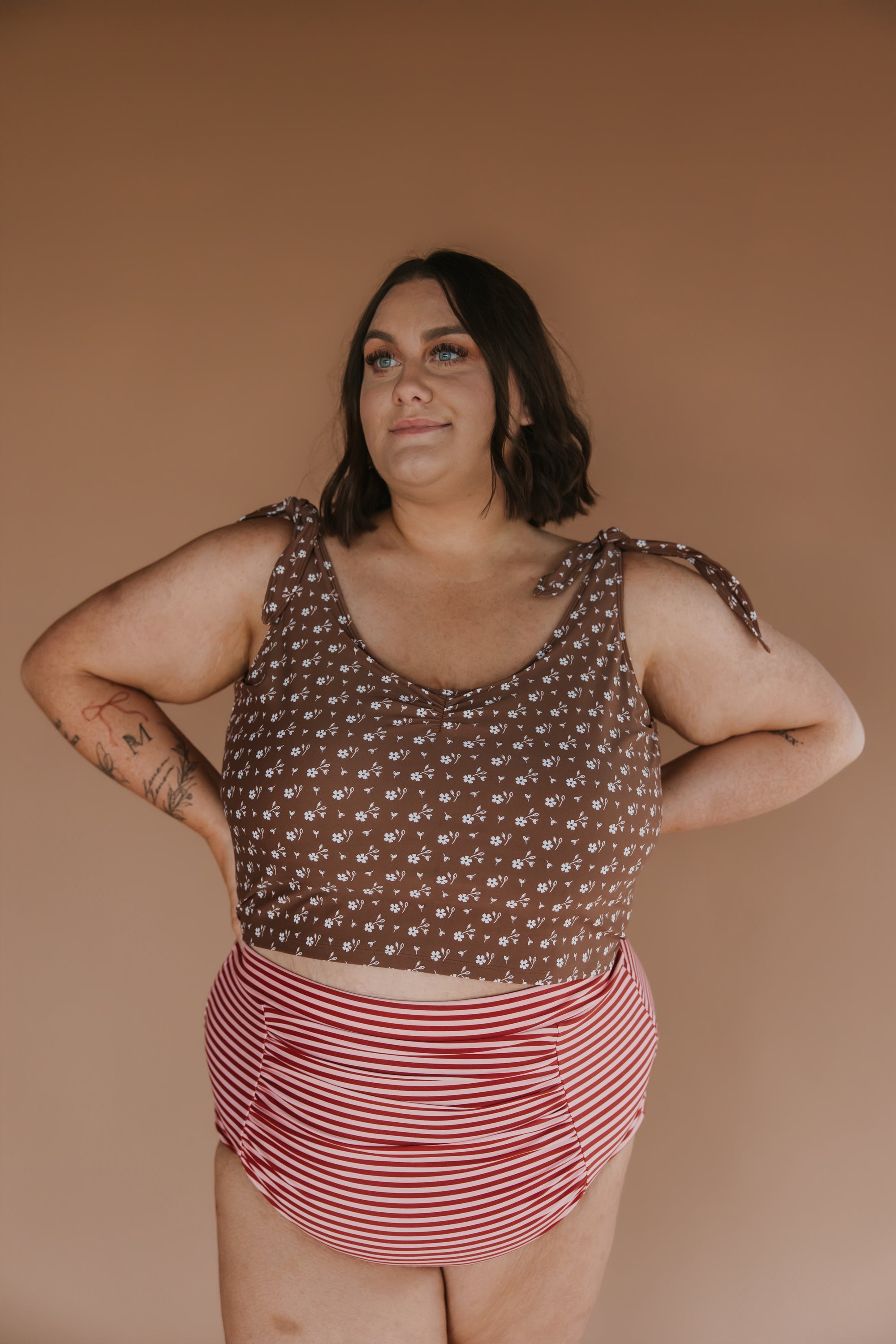 Ruched High Waisted Bottoms Candy Stripe