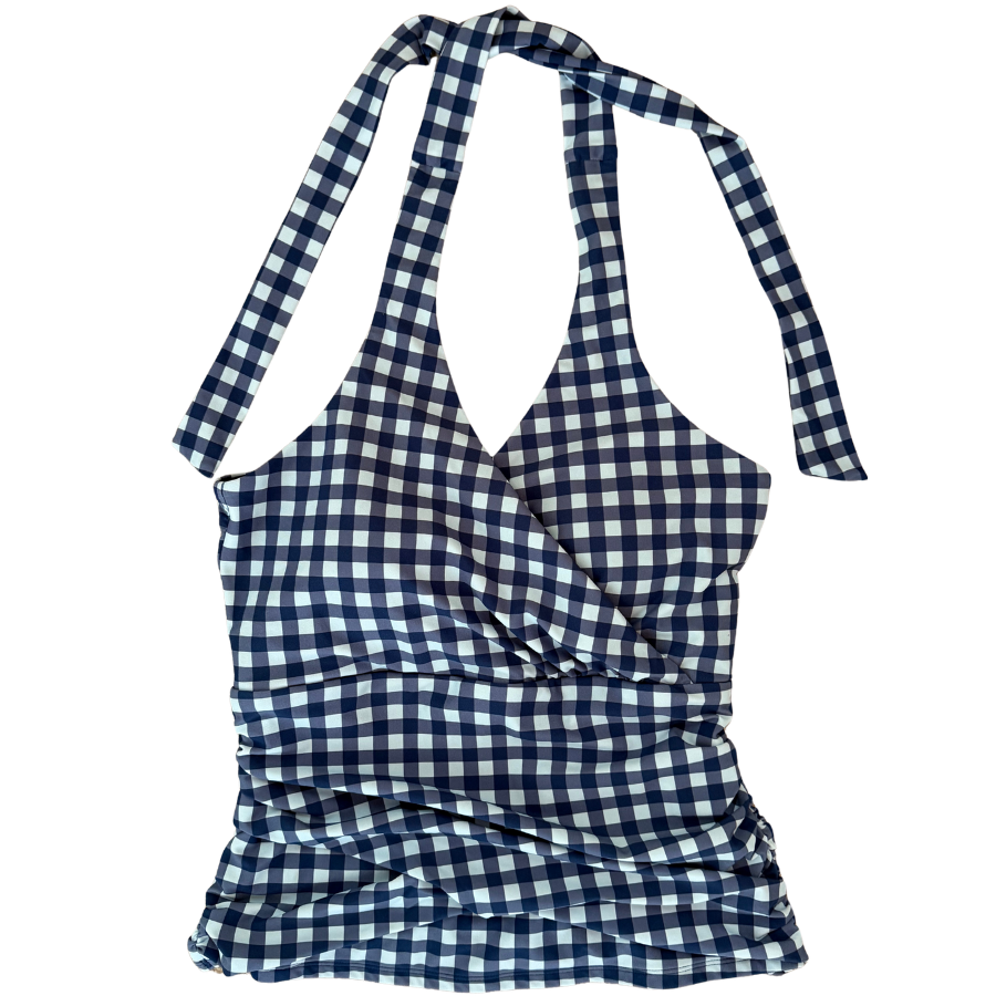 PRE-ORDER: Criss-Cross Halter Top Blueberry Check