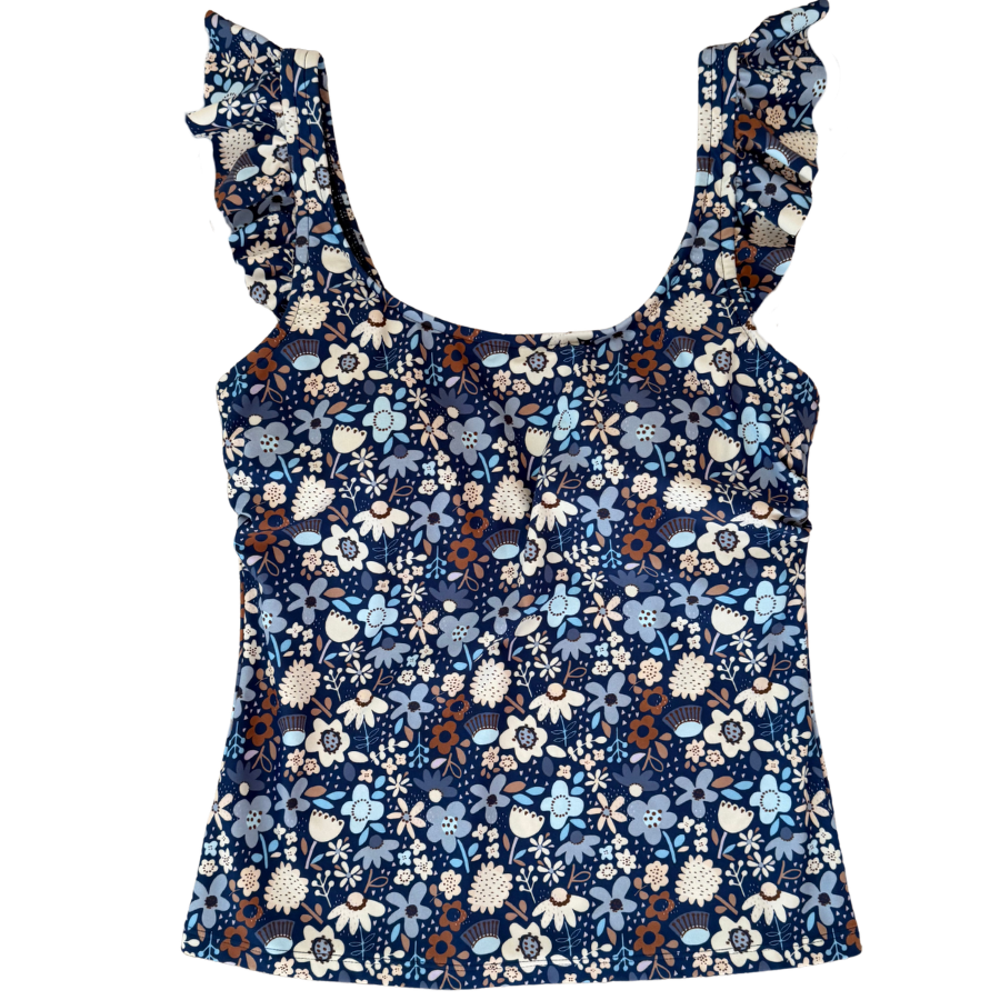 PRE-ORDER: Frill Shoulder Tank Indigo Posy