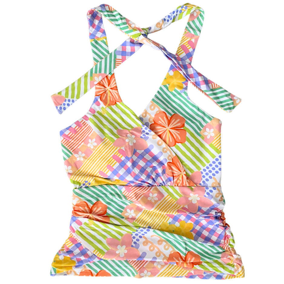 Criss-Cross Halter Top Tropical Patch