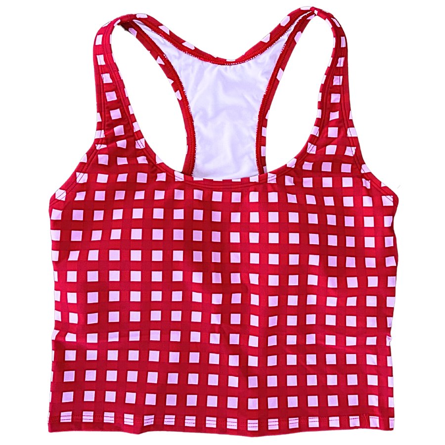 Racer Back Top Watermelon Check