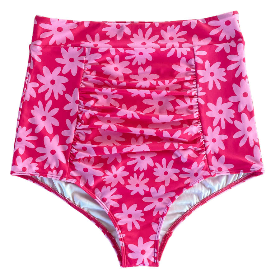 Ruched High Waisted Bottoms Raspberry Blooms