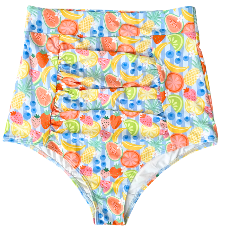 Ruched High Waisted Bottoms Fruit Fiesta