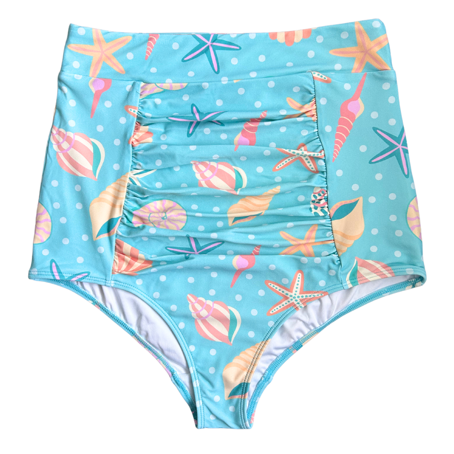 Ruched High Waisted Bottoms Sea Shells