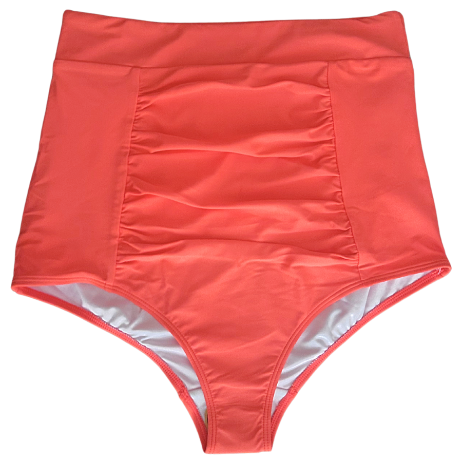 Ruched High Waisted Bottoms Coral