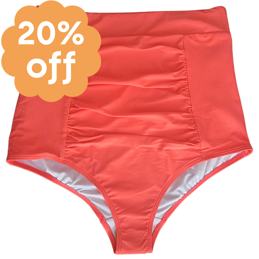 Ruched High Waisted Bottoms Coral