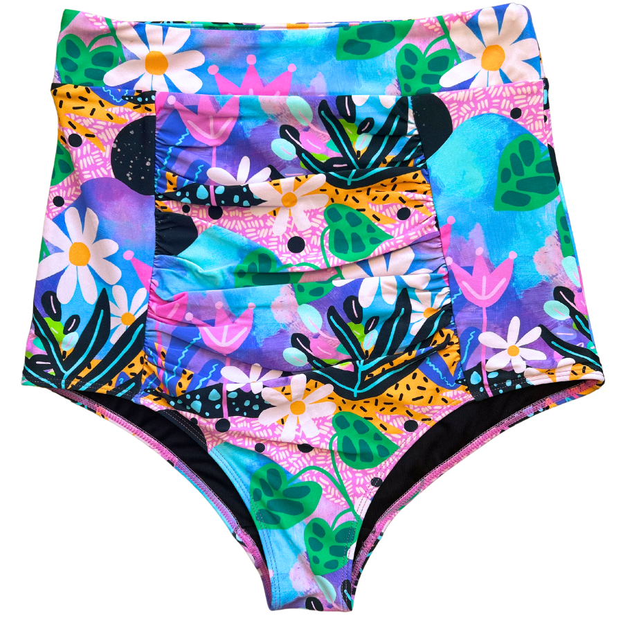 Ruched High Waisted Bottoms Fantasy Garden