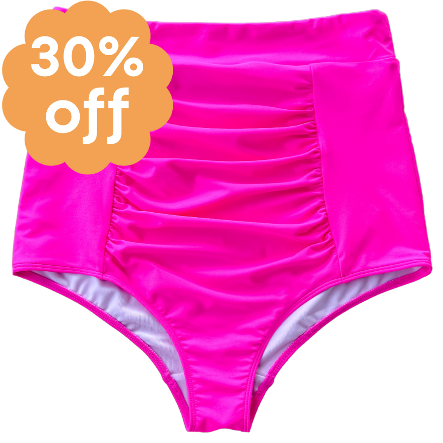 Ruched High Waisted Bottoms Flamingo