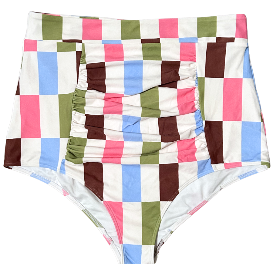 Ruched High Waisted Bottoms Vintage Patch