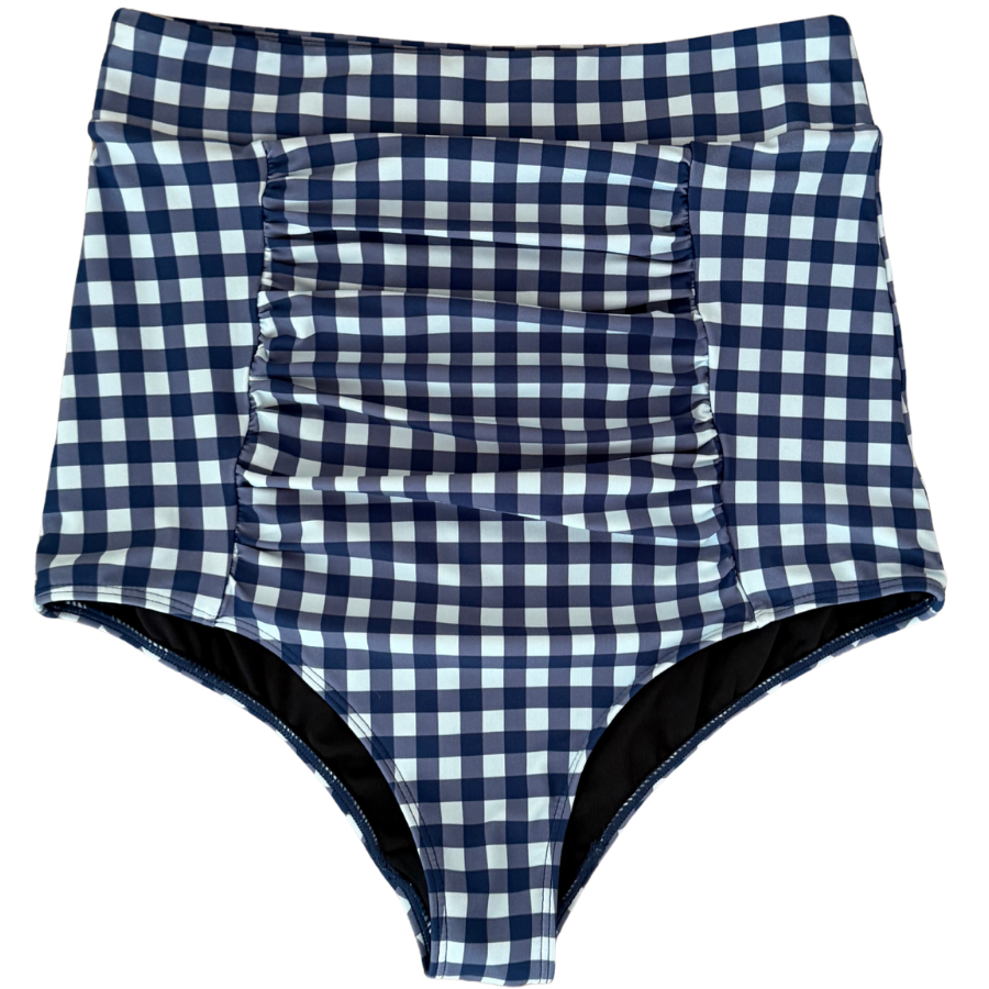 PRE-ORDER: Ruched High Waisted Bottoms Blueberry Check
