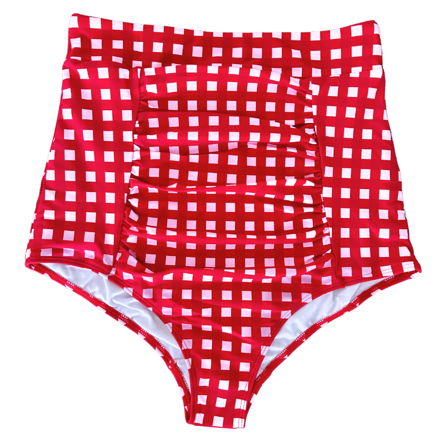 Ruched High Waisted Bottoms Watermelon Check