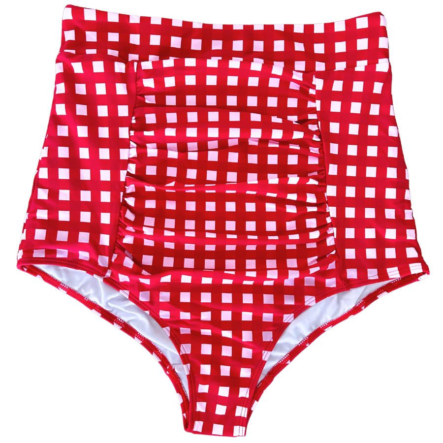 Ruched High Waisted Bottoms Watermelon Check