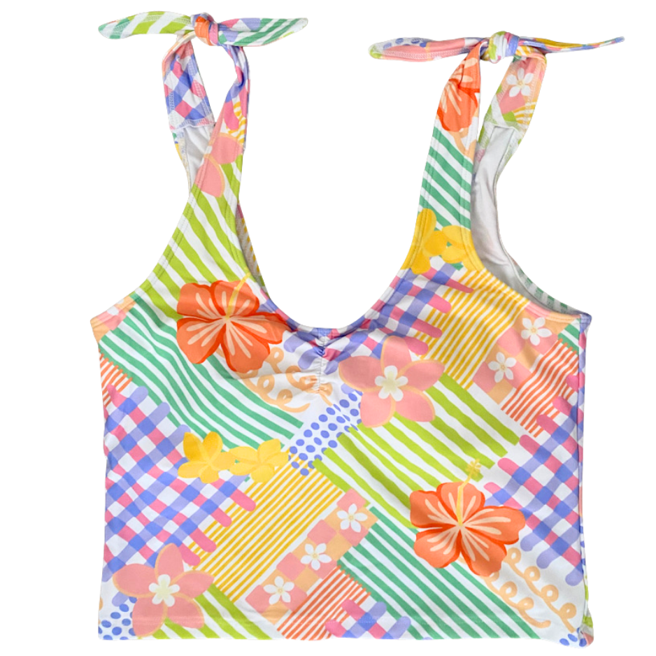 Shoulder Tie Top Tropical Patch