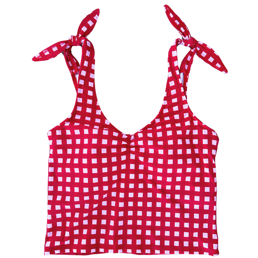 Shoulder Tie Top Watermelon Check