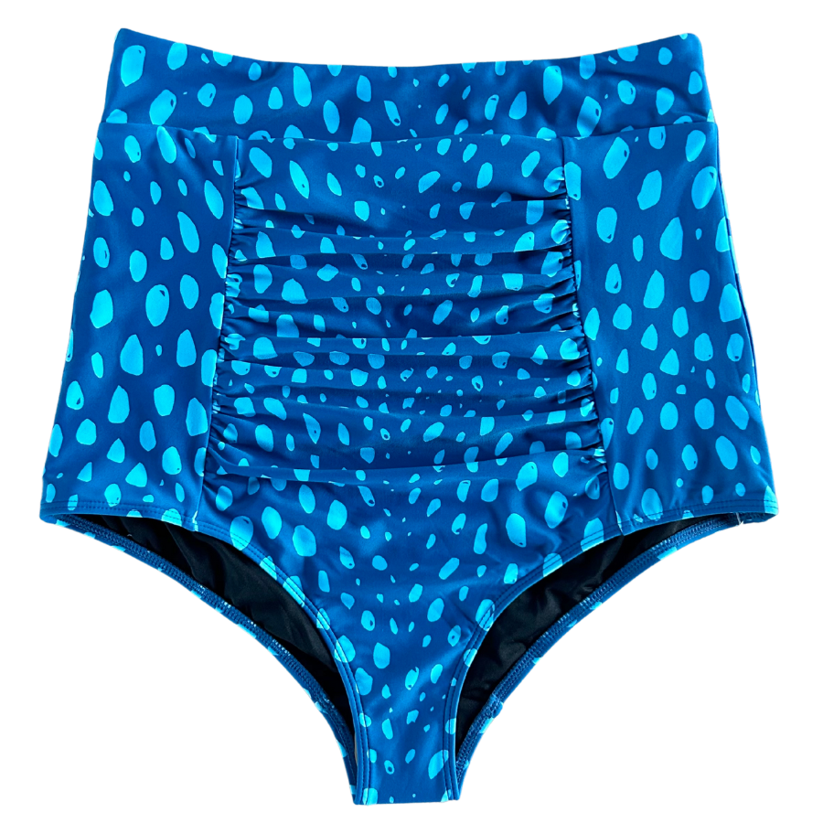Ruched High Waisted Bottoms Spotted in Blue