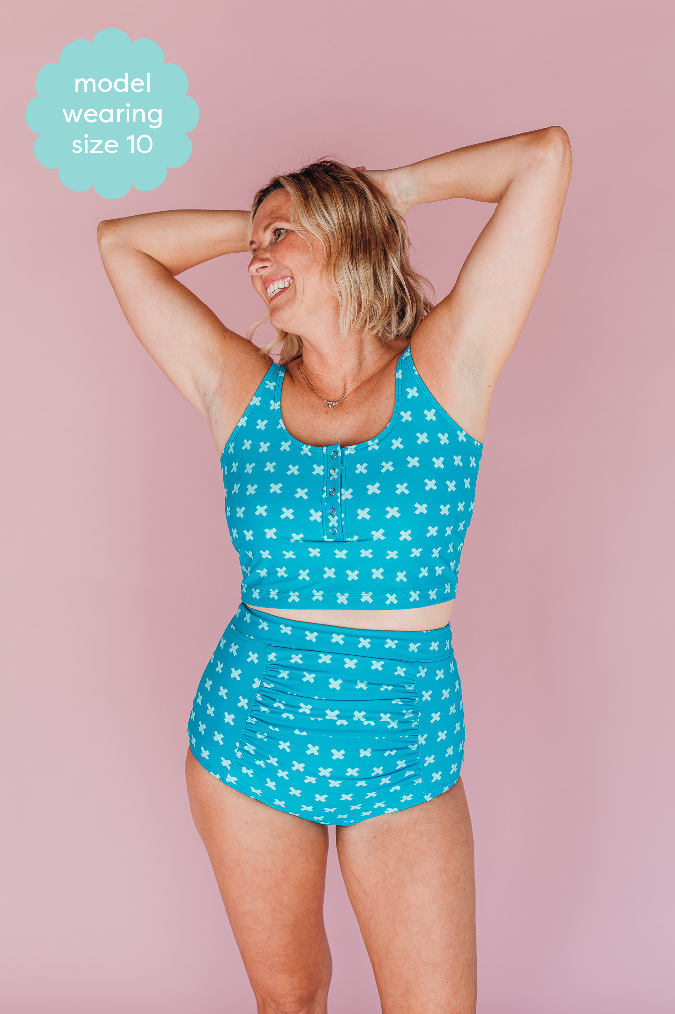 Ruched High Waisted Bottoms Teal Crosses