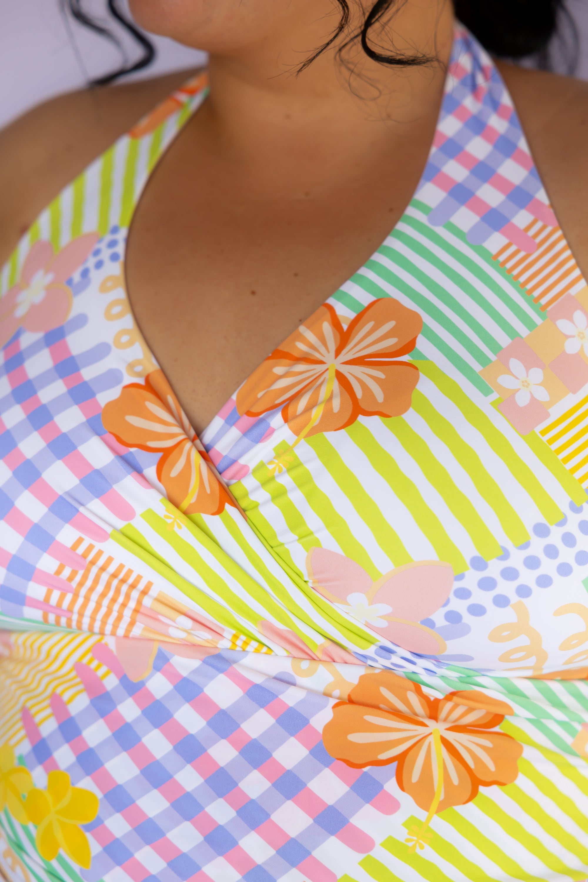 Criss-Cross Halter Top Tropical Patch