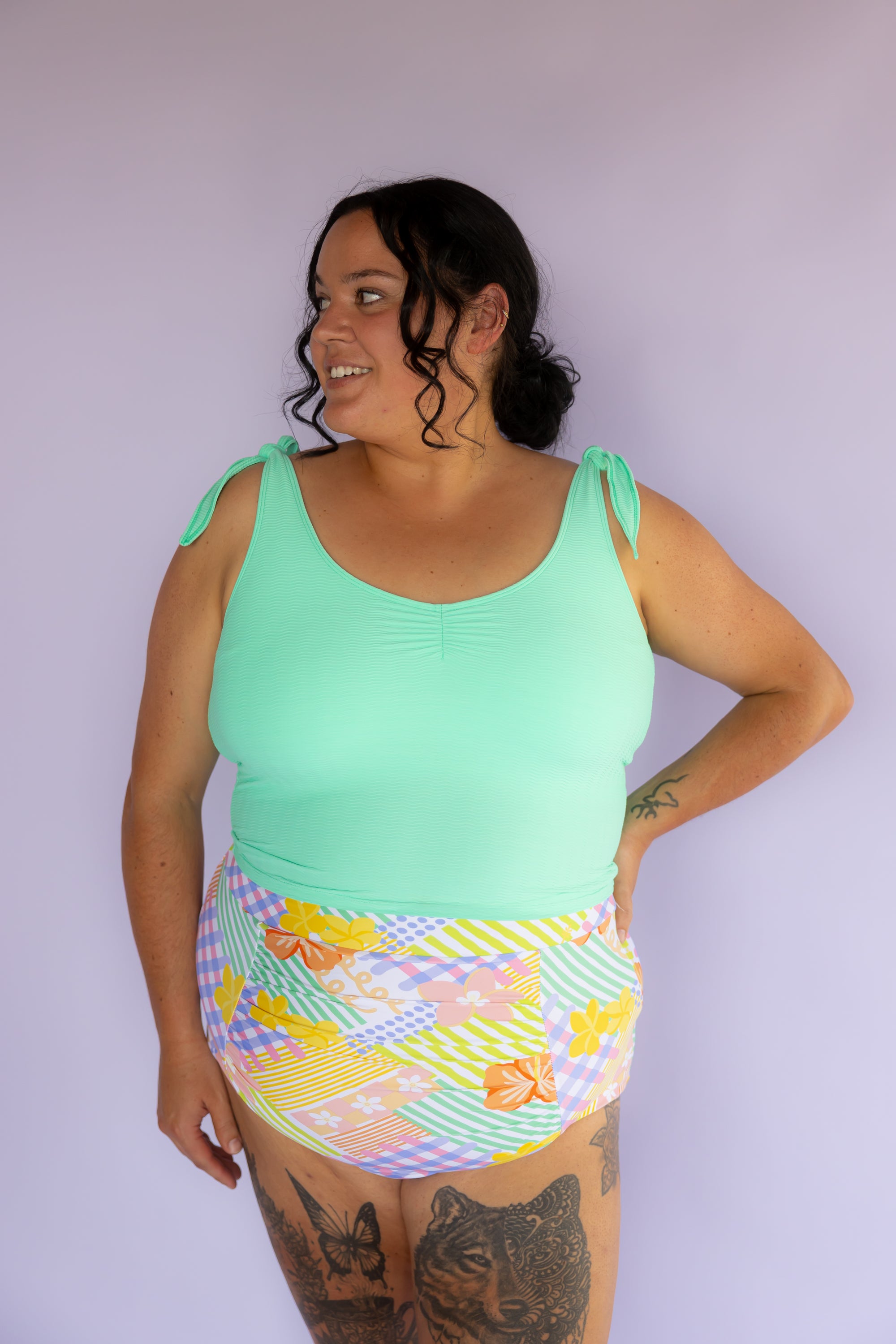 Shoulder Tie Top Seafoam (Textured Fabric)