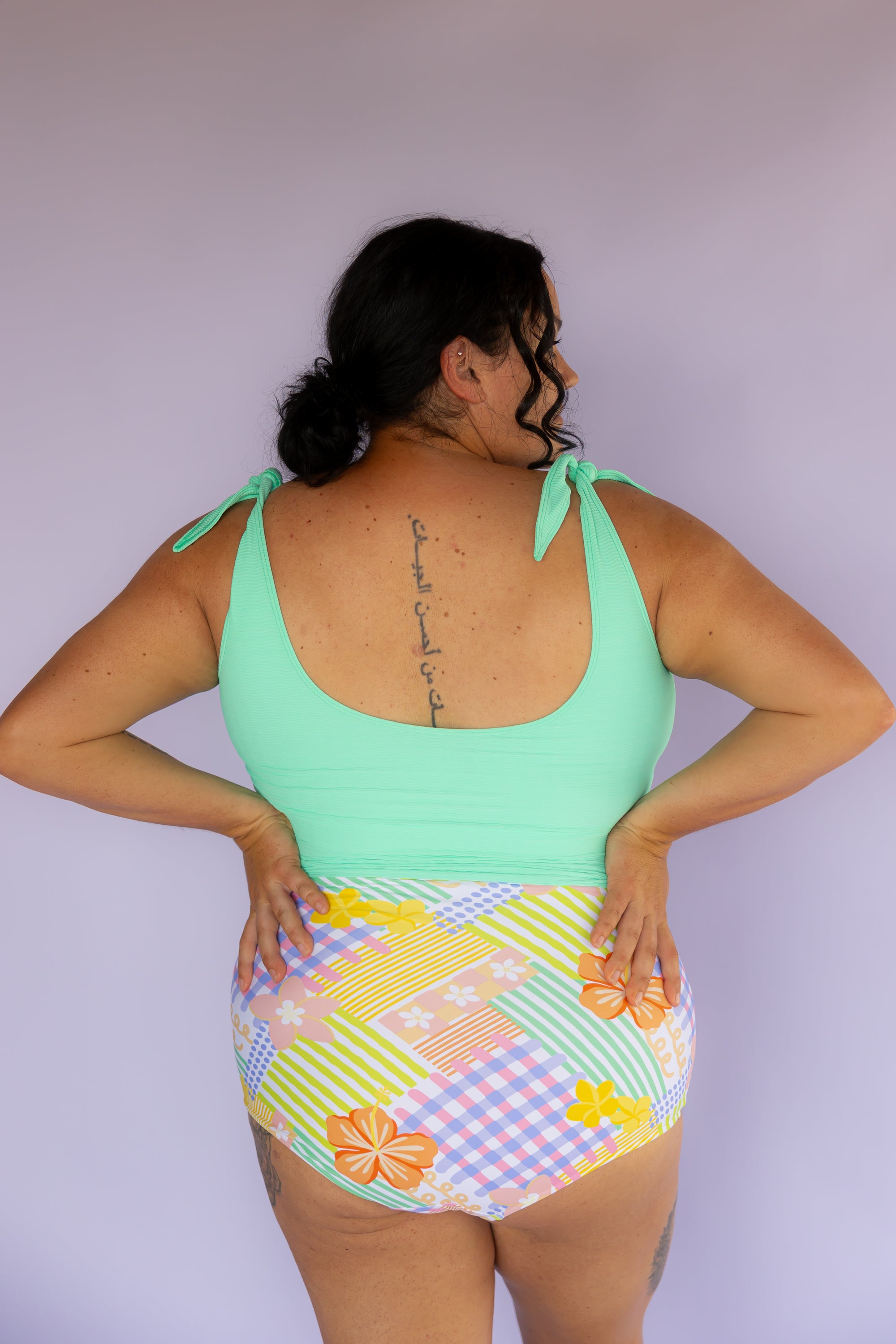 Ruched High Waisted Bottoms Tropical Patch