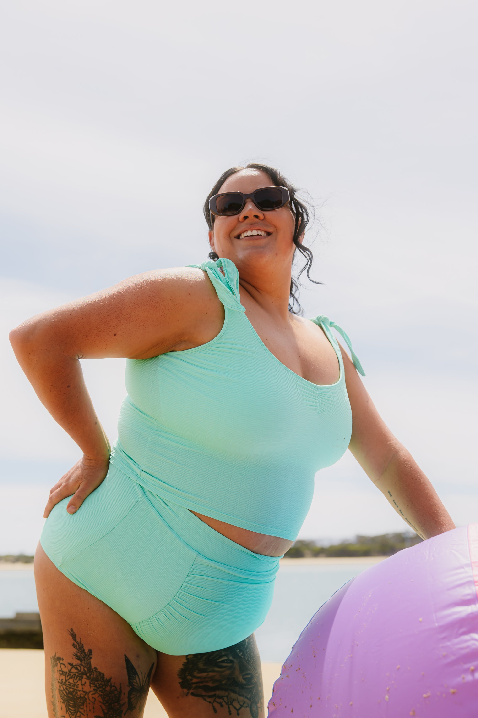 Ruched High Waisted Bottoms Seafoam (Textured Fabric)