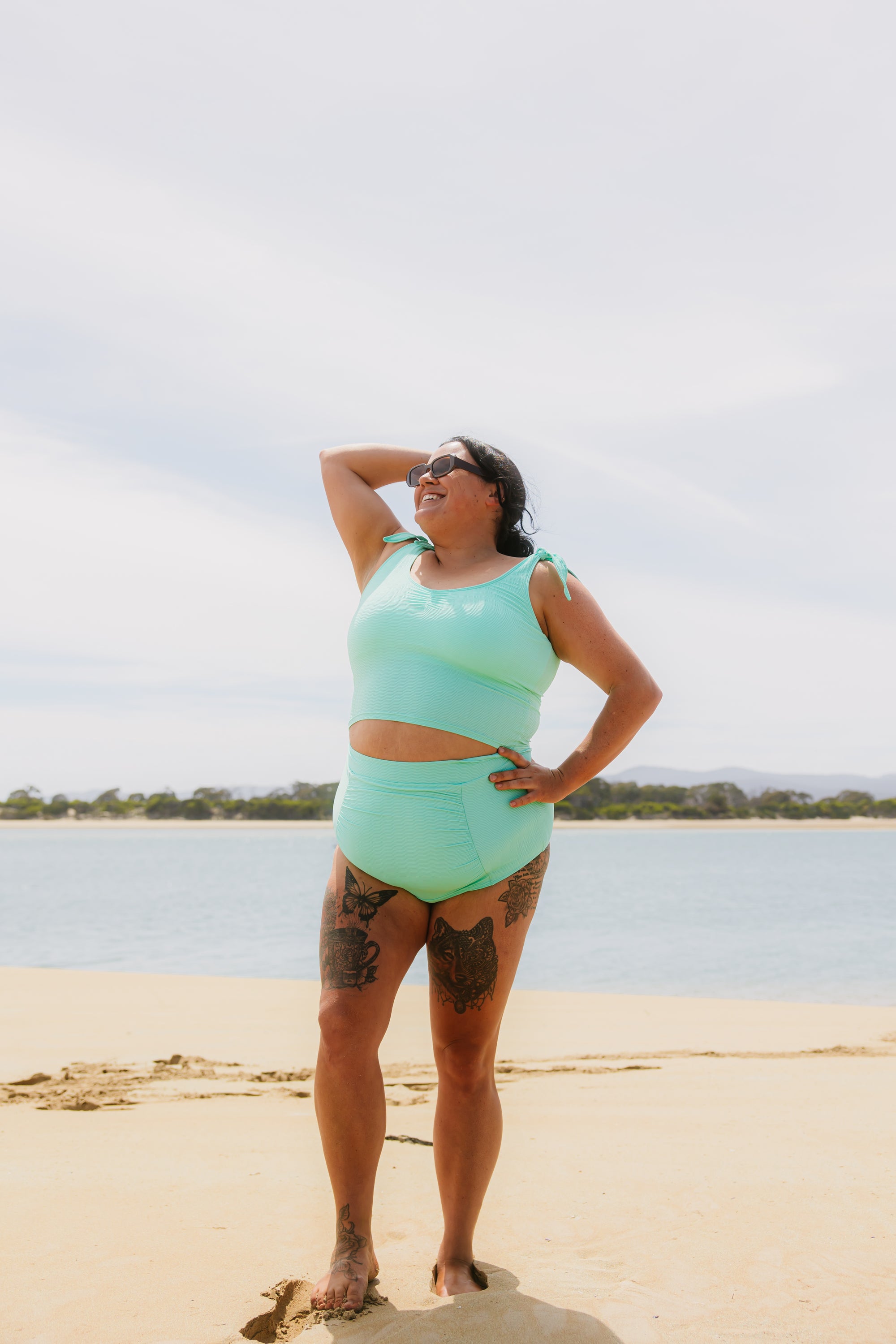 Ruched High Waisted Bottoms Seafoam (Textured Fabric)