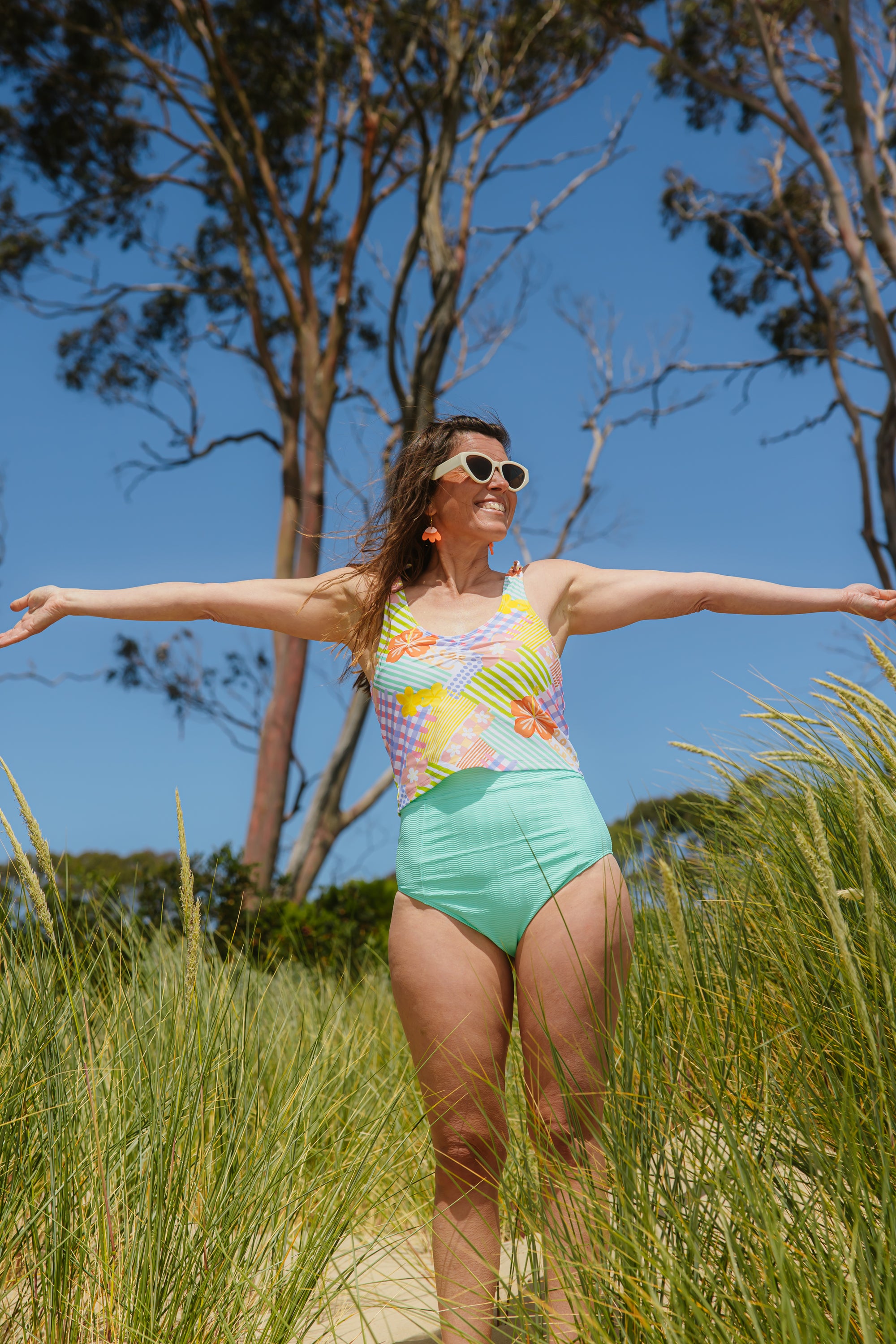 Shoulder Tie Top Tropical Patch