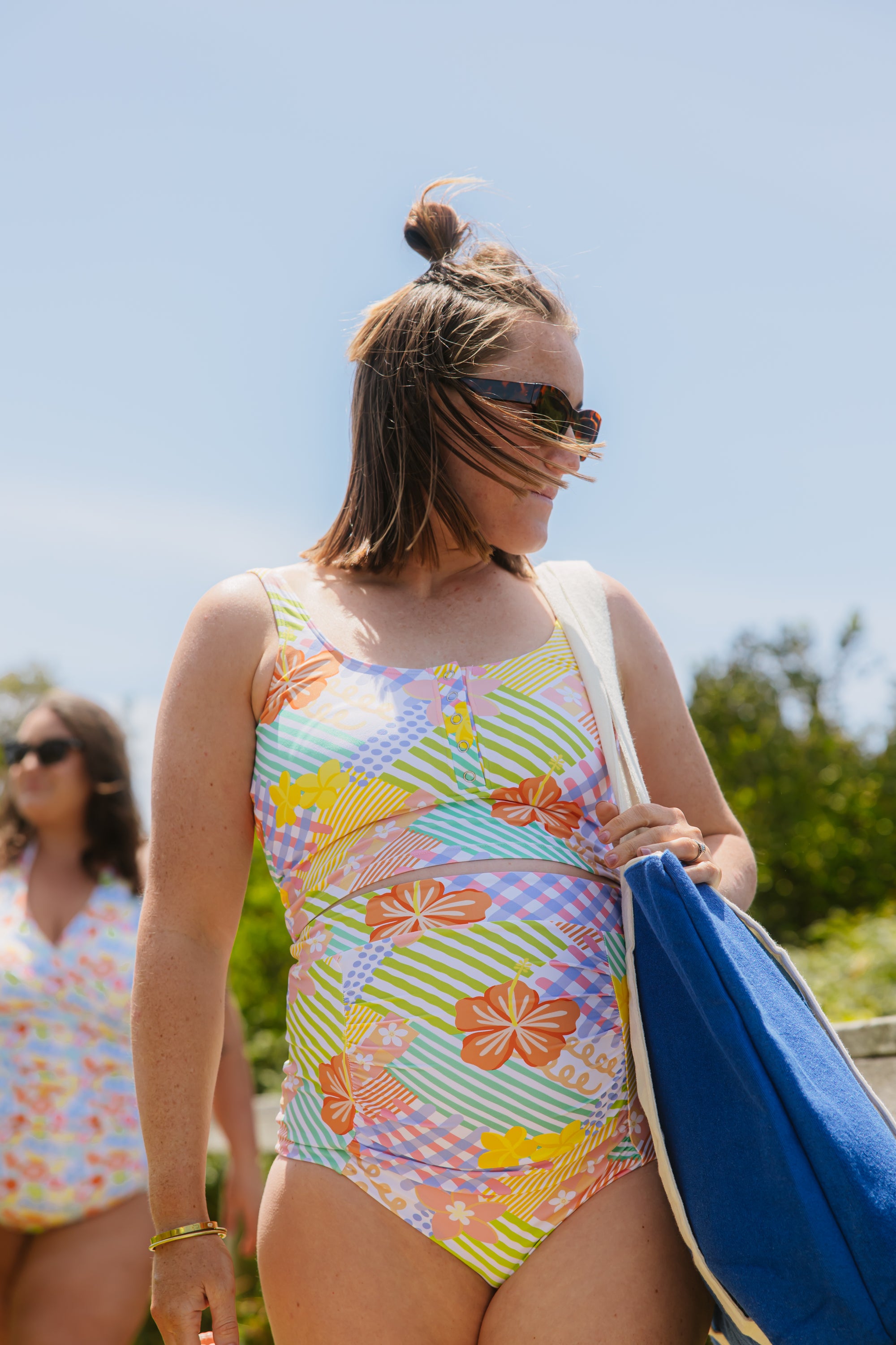 Ruched High Waisted Bottoms Tropical Patch