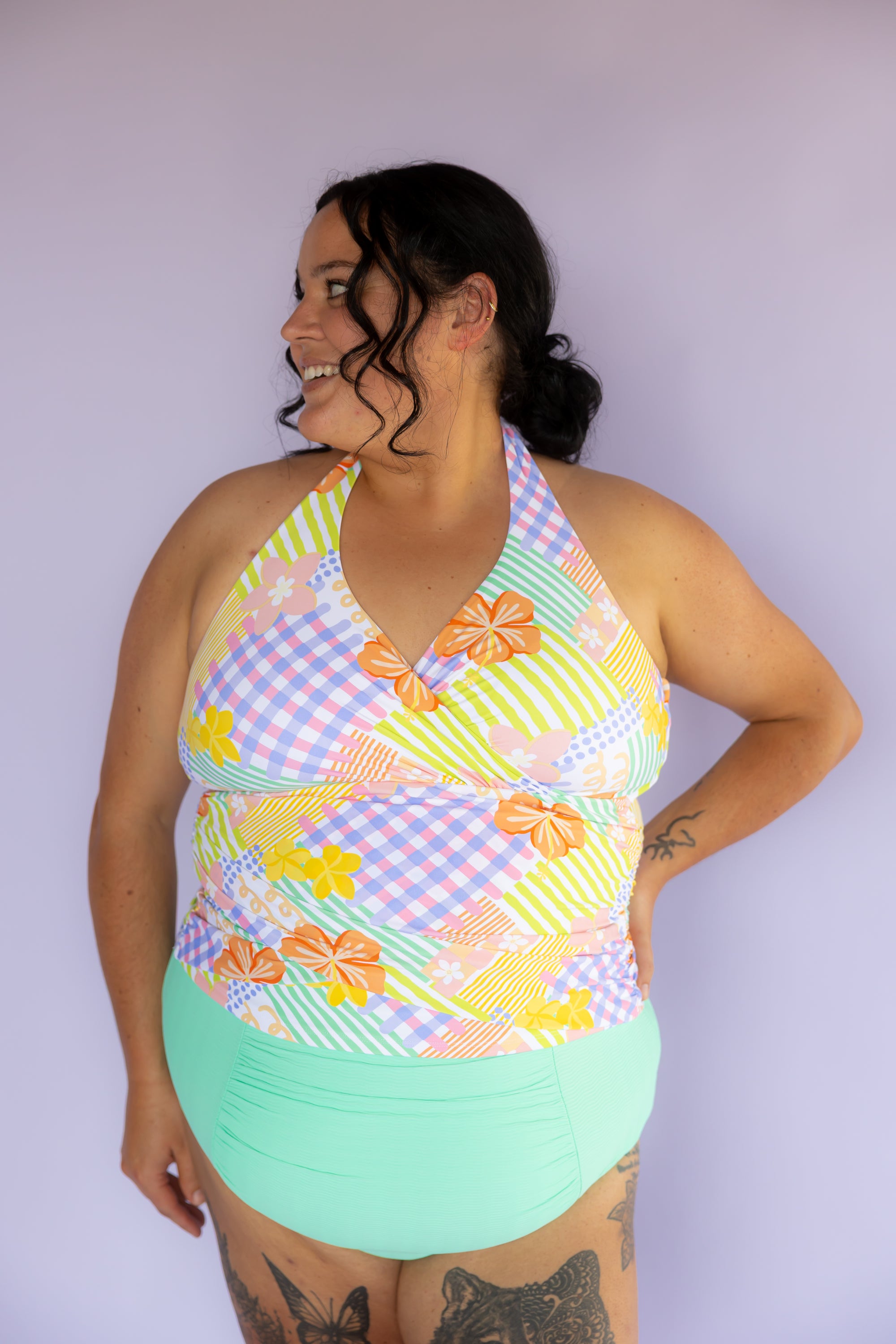 Criss-Cross Halter Top Tropical Patch