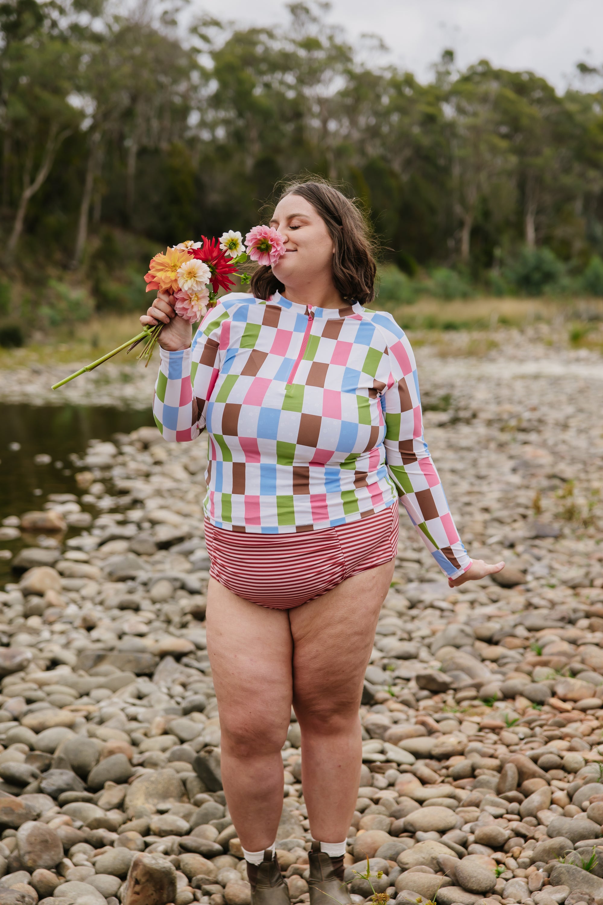 Ruched High Waisted Bottoms Candy Stripe