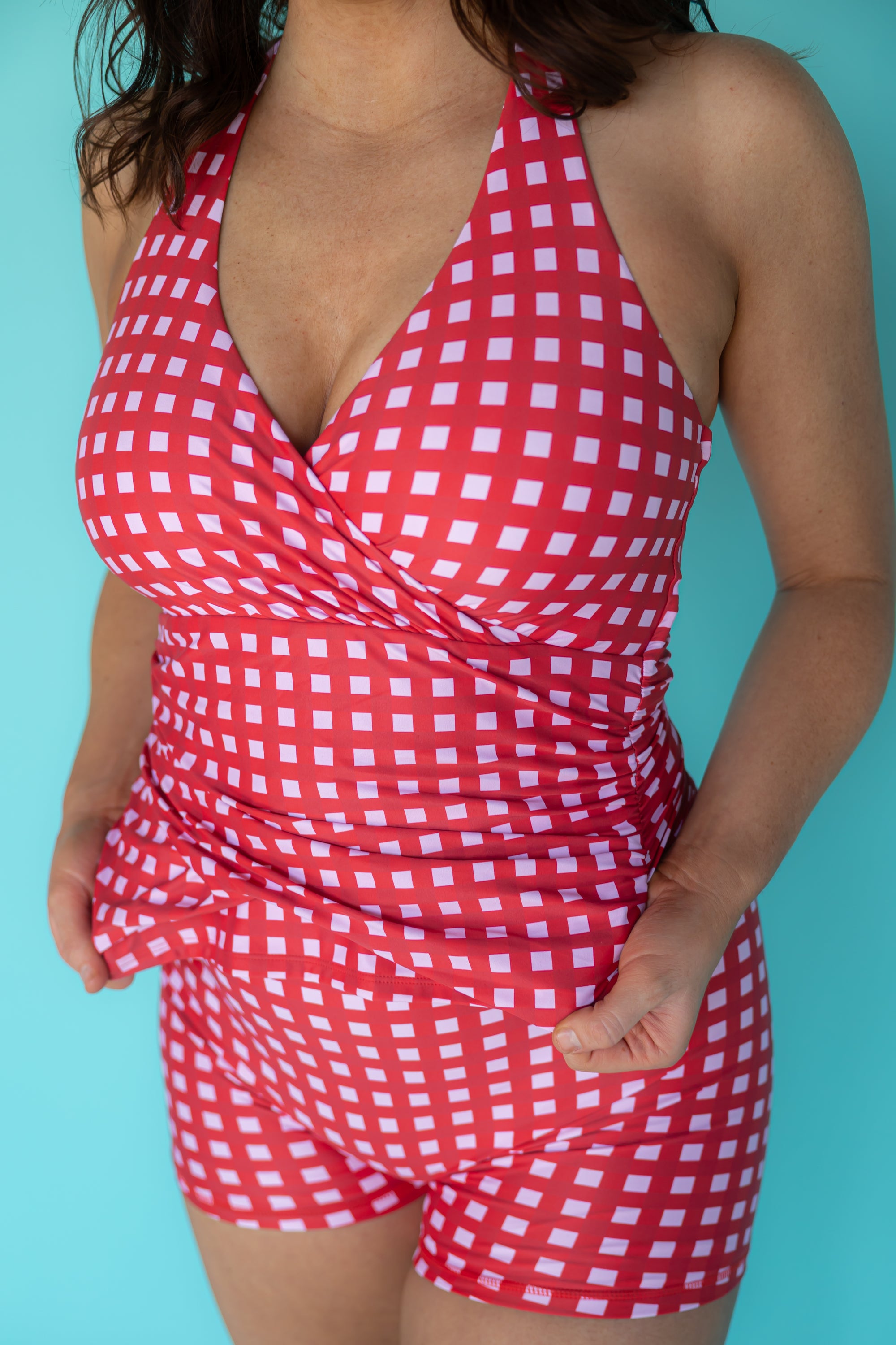 Criss-Cross Halter Top Watermelon Check
