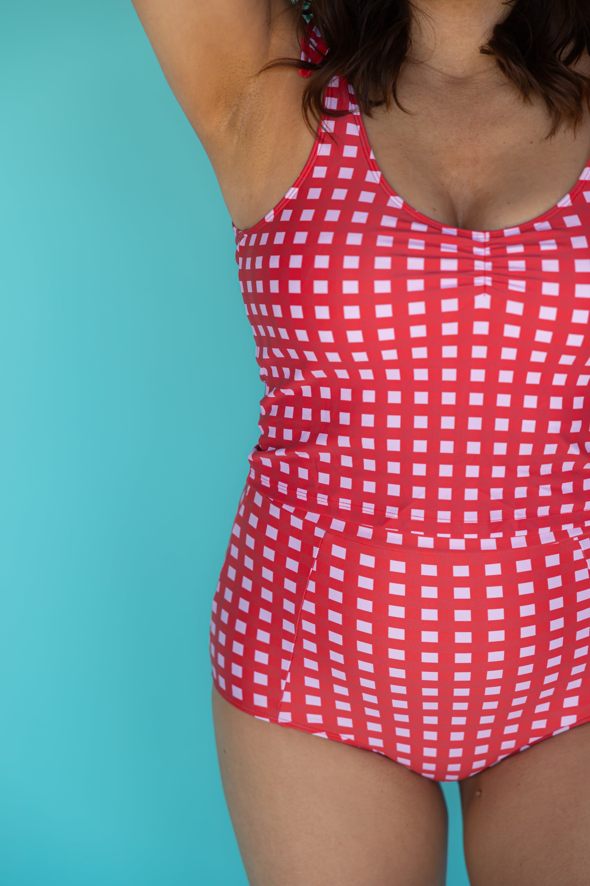 Shoulder Tie Top Watermelon Check