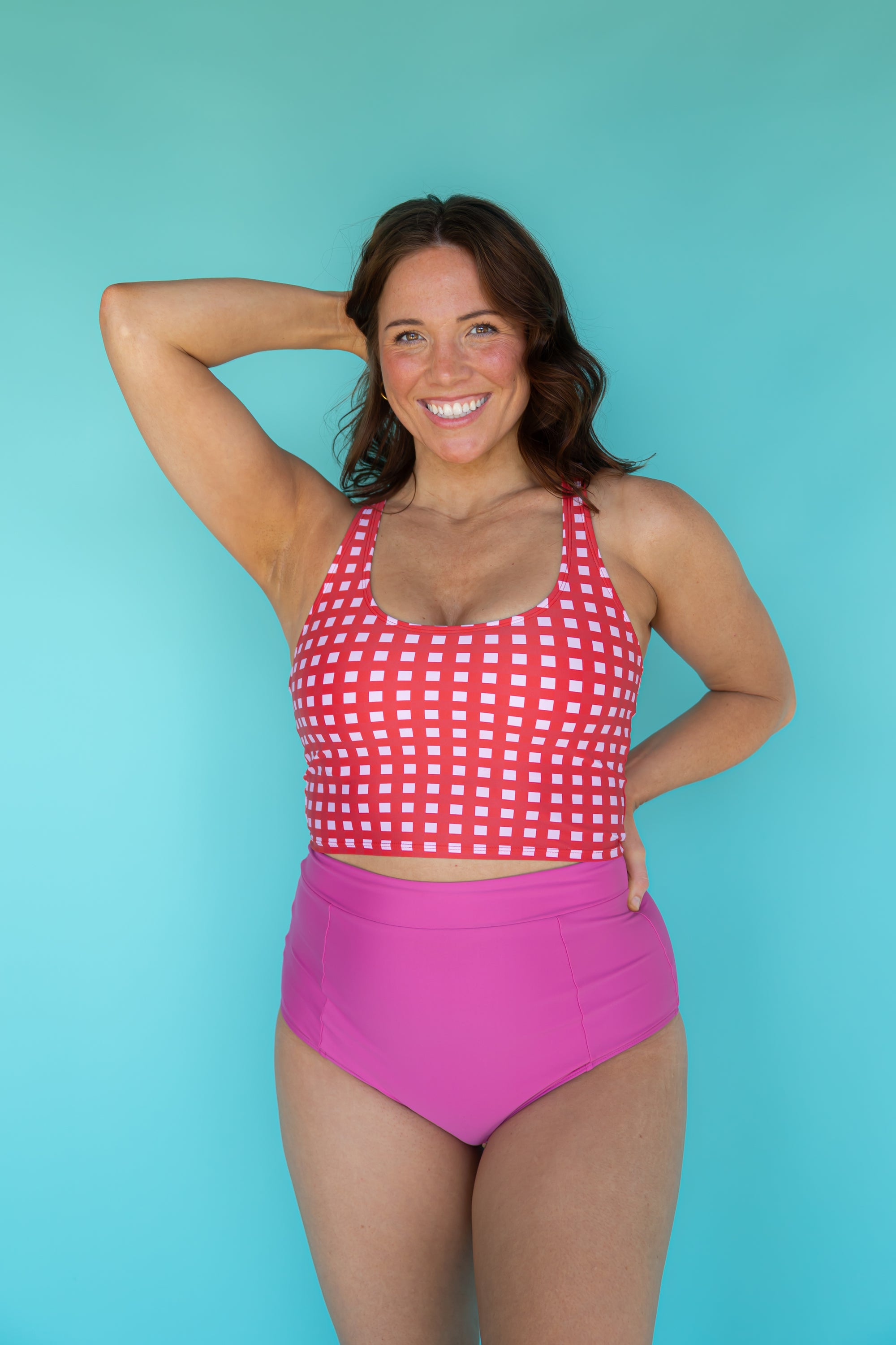 Racer Back Top Watermelon Check