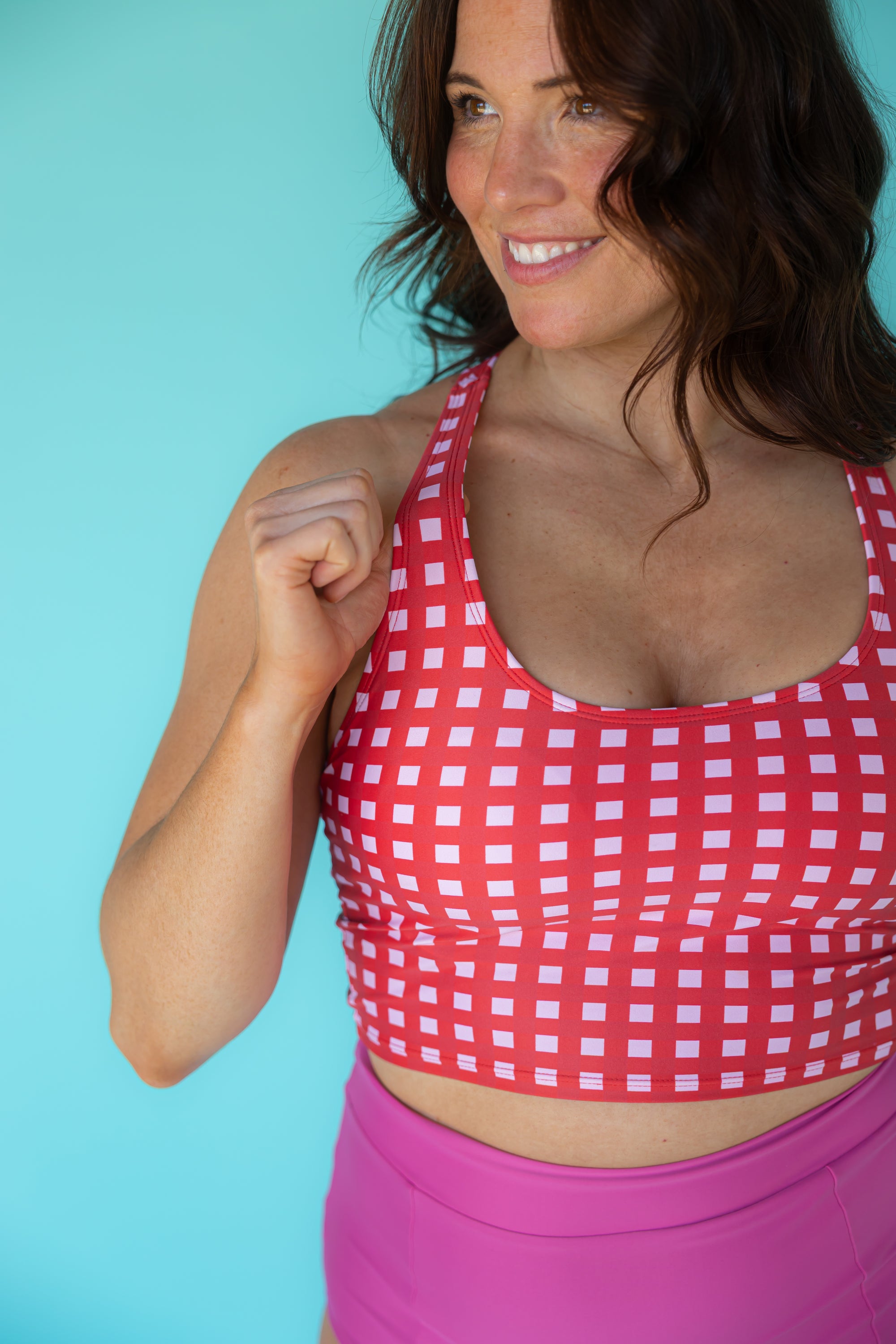 Racer Back Top Watermelon Check