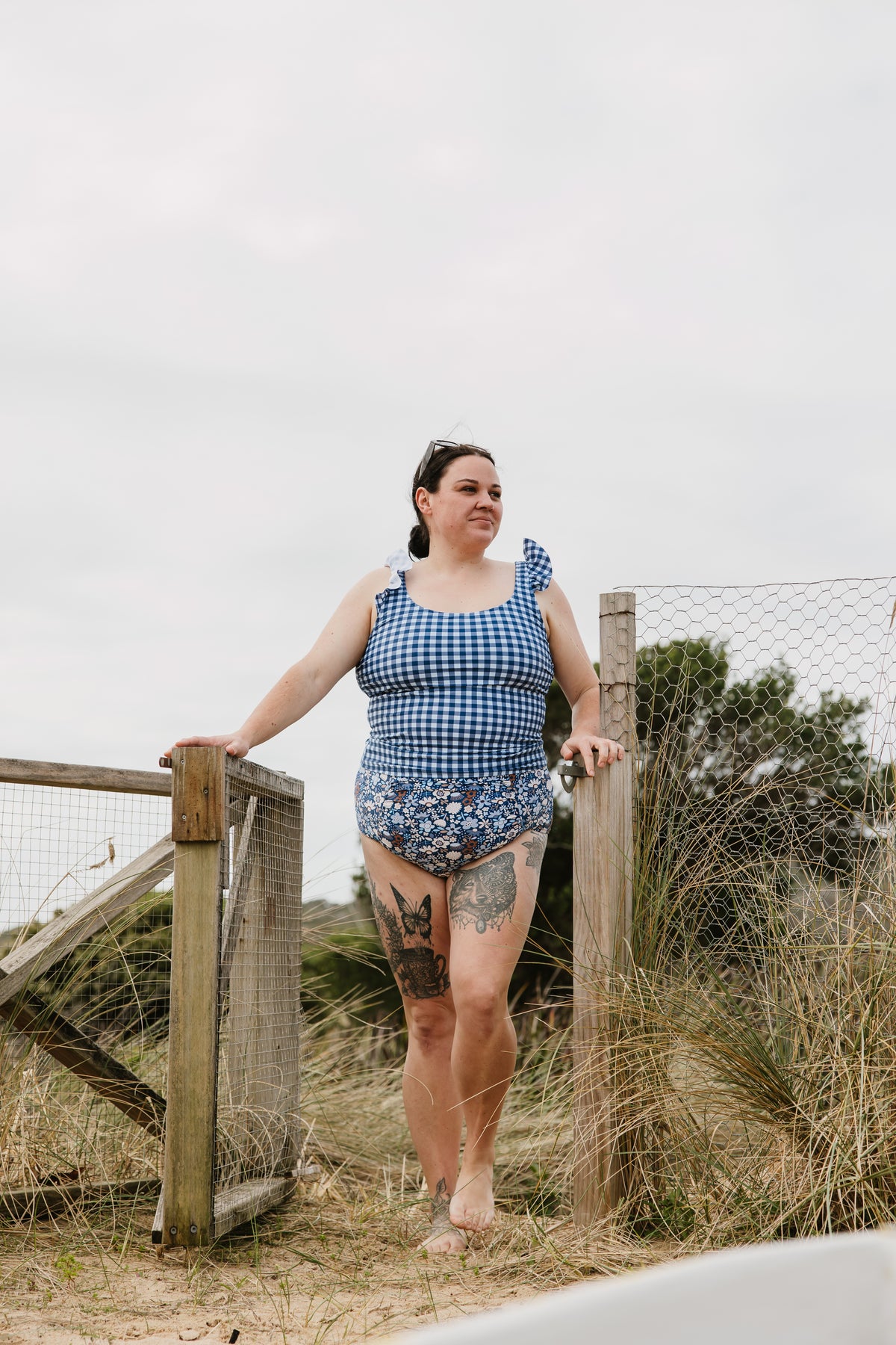 PRE-ORDER: Frill Shoulder Tank Blueberry Check